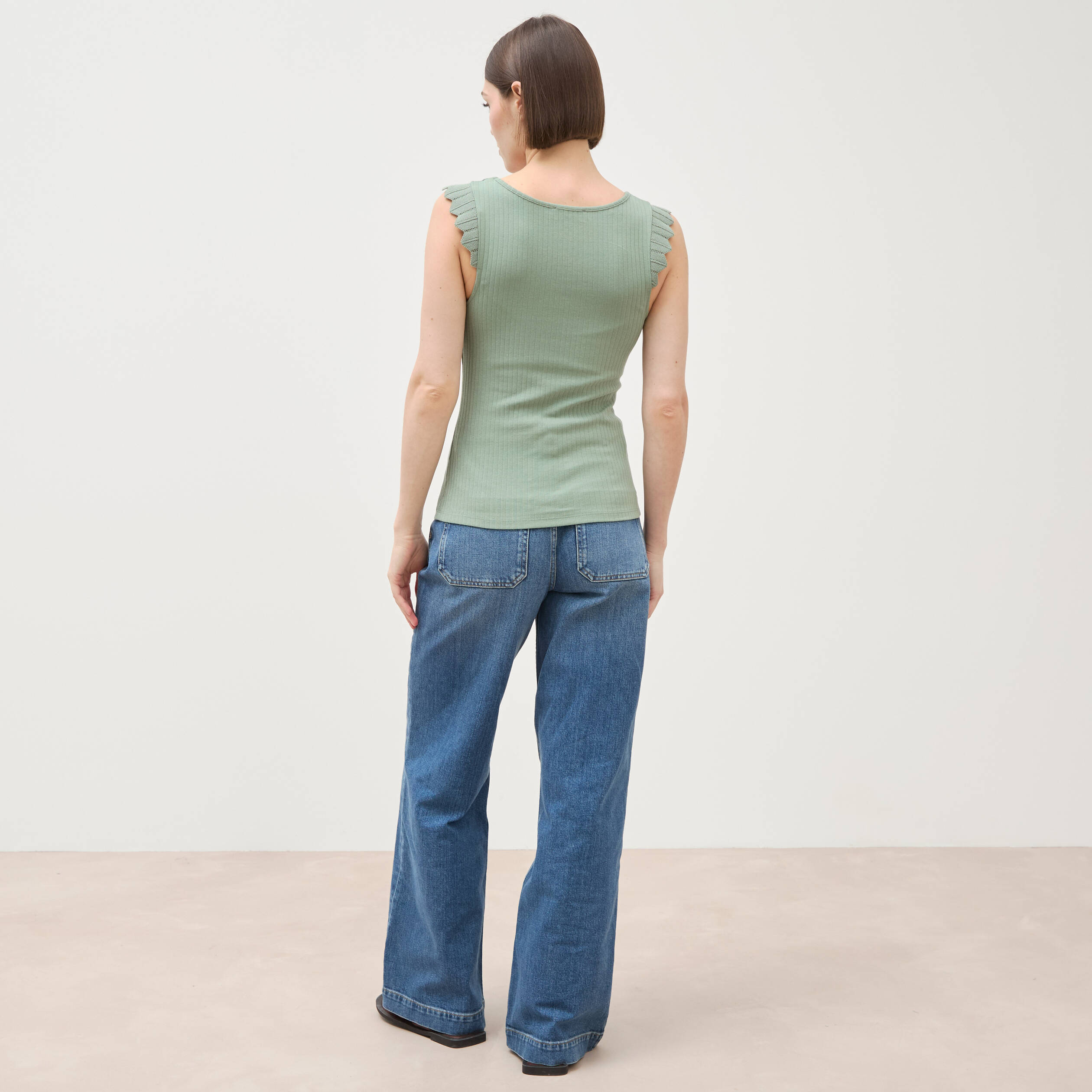 D&eacute;bardeur bretelles larges vert kaki femme