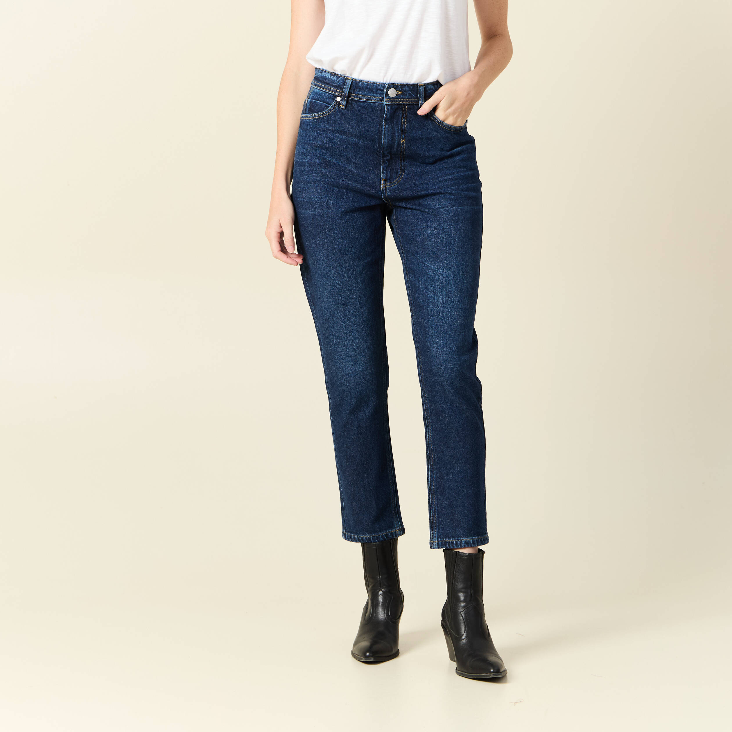 jeans mom slim denim brut femme Jeans mom slim denim brut femme