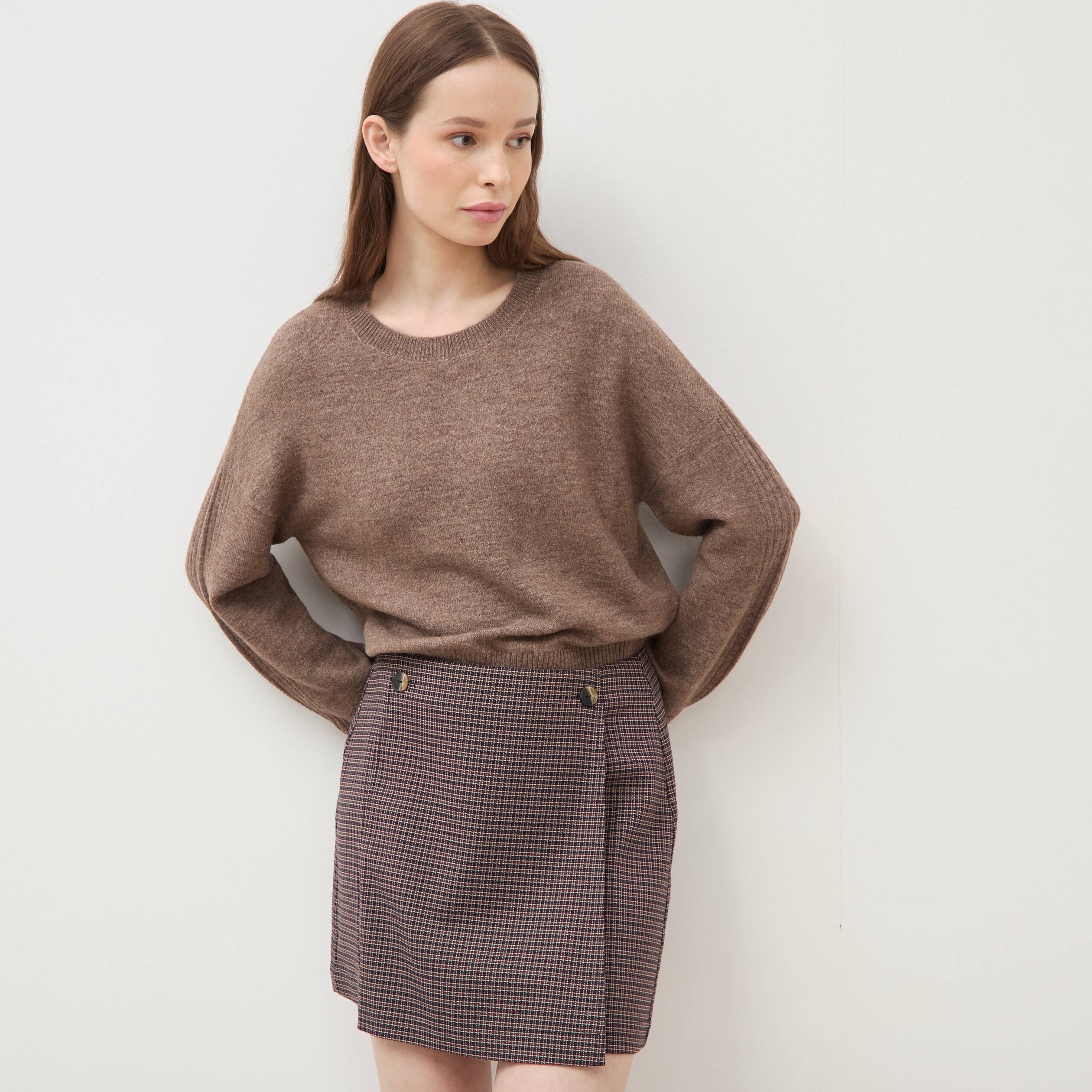 Mini-jupe droite courte marron femme