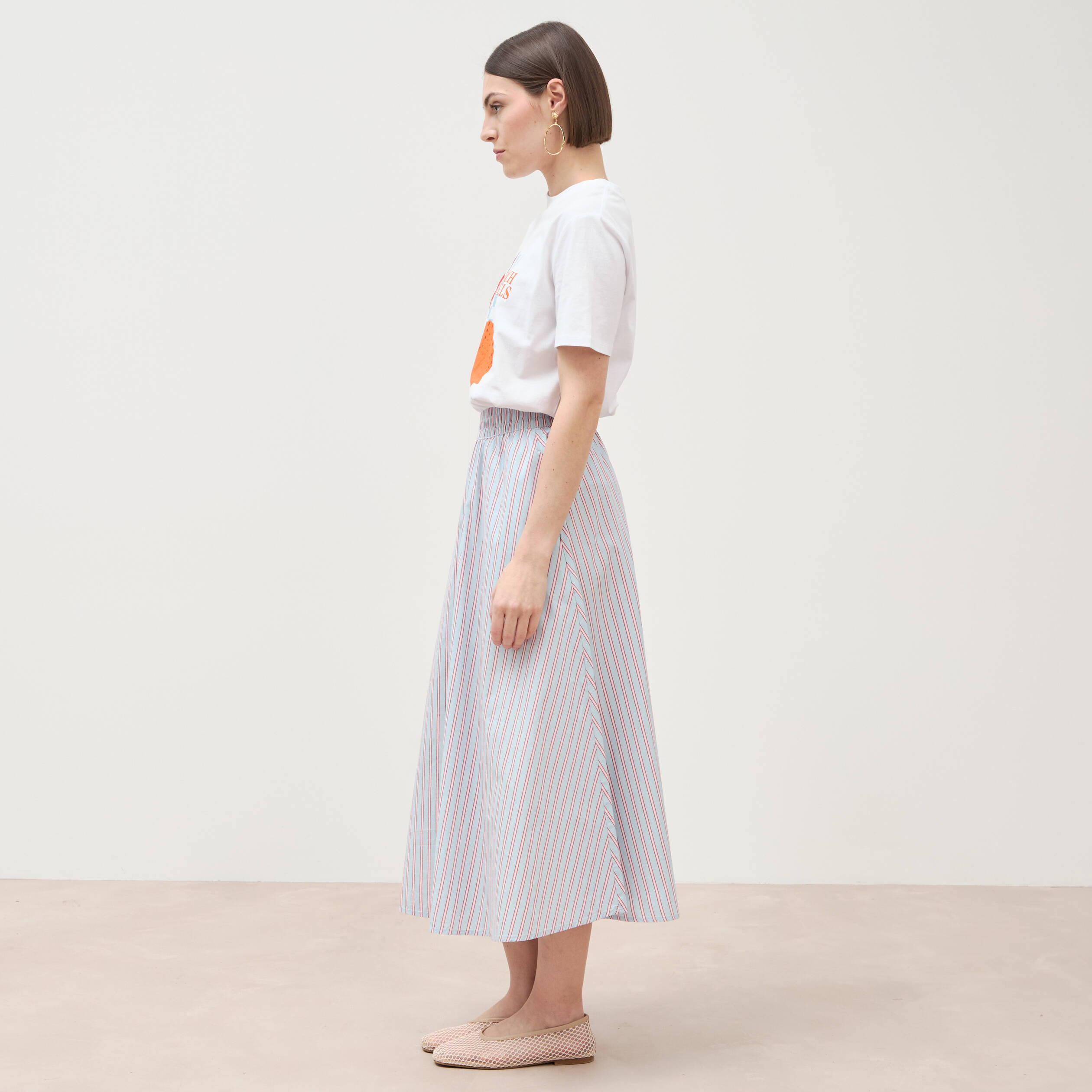 Jupe longue &eacute;vas&eacute;e en coton bleu ciel femme