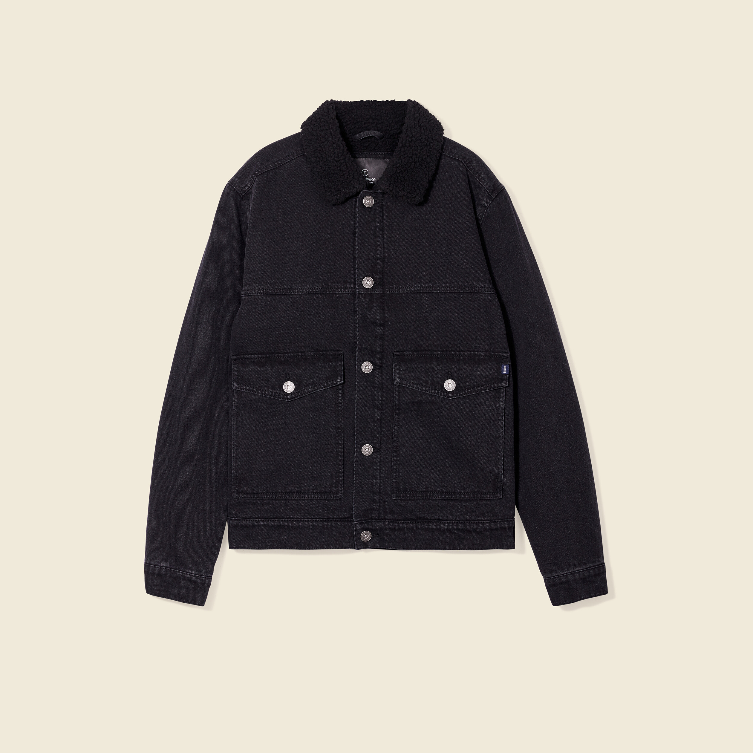 Veste droite en jean denim noir homme