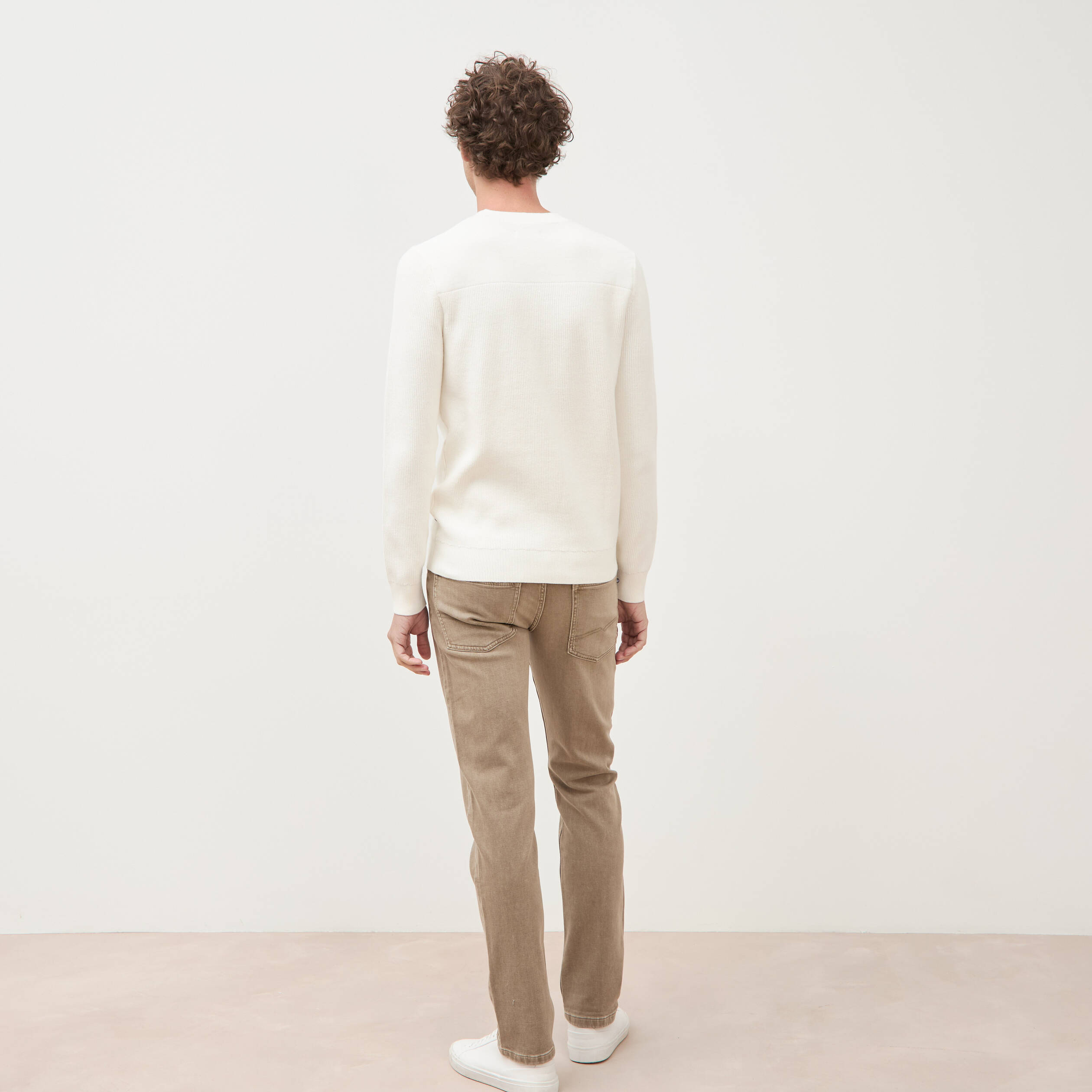 Pull manches longues col rond ecru homme