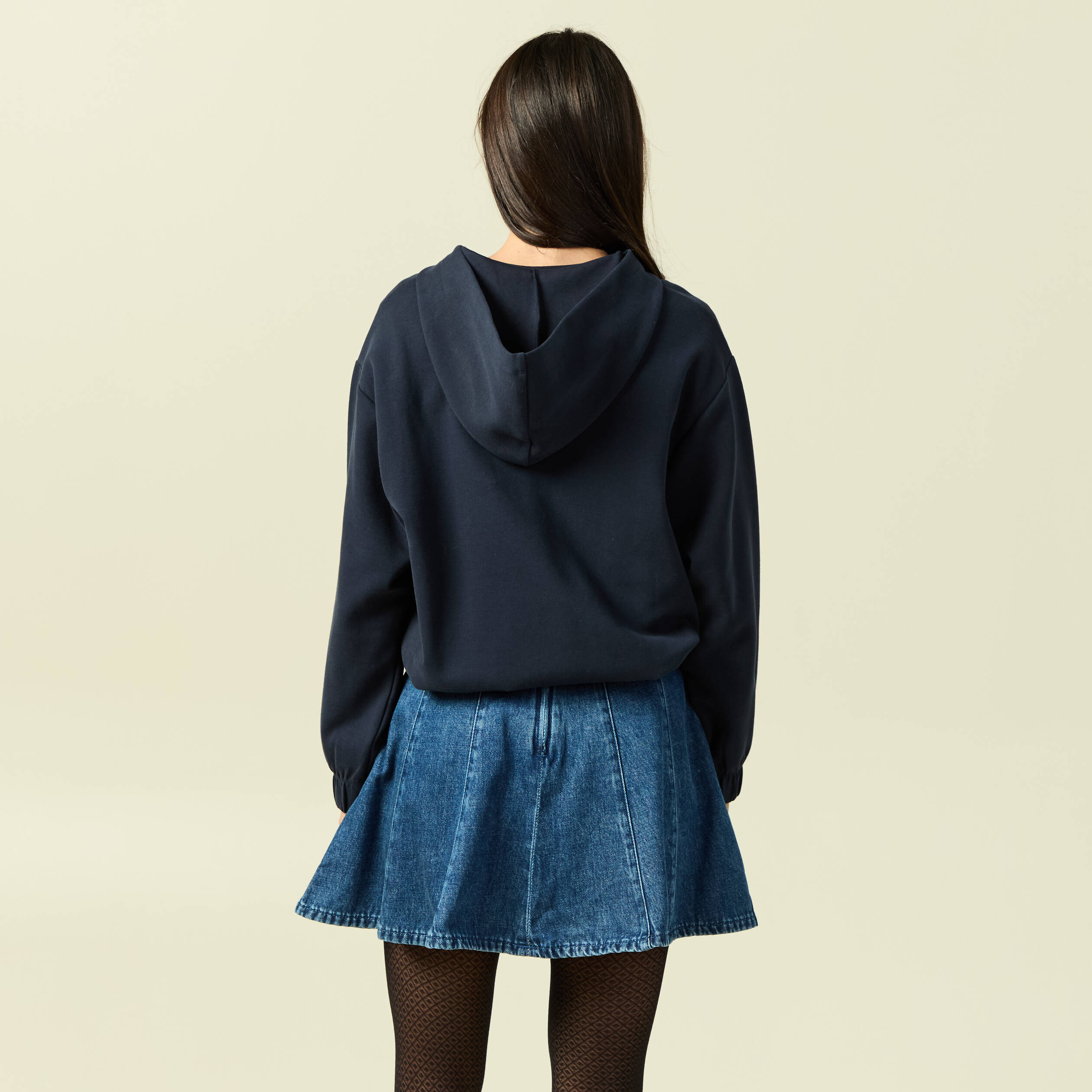 Sweat &agrave; capuche manches longues doubl&eacute; bleu marine femme