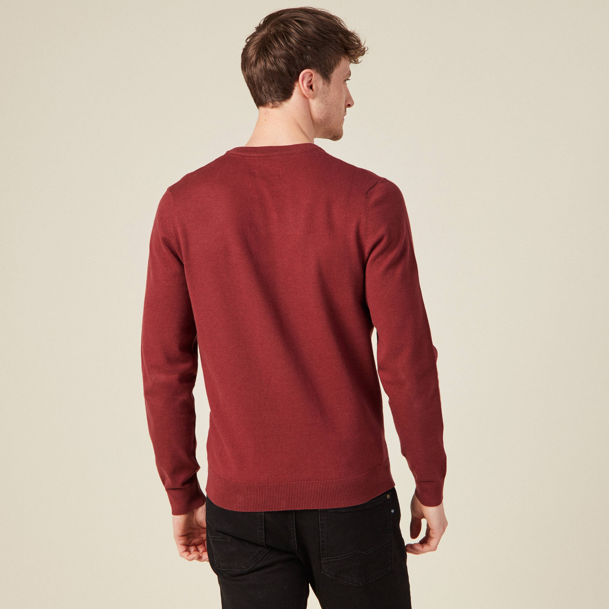 Pull col v bordeaux homme deals