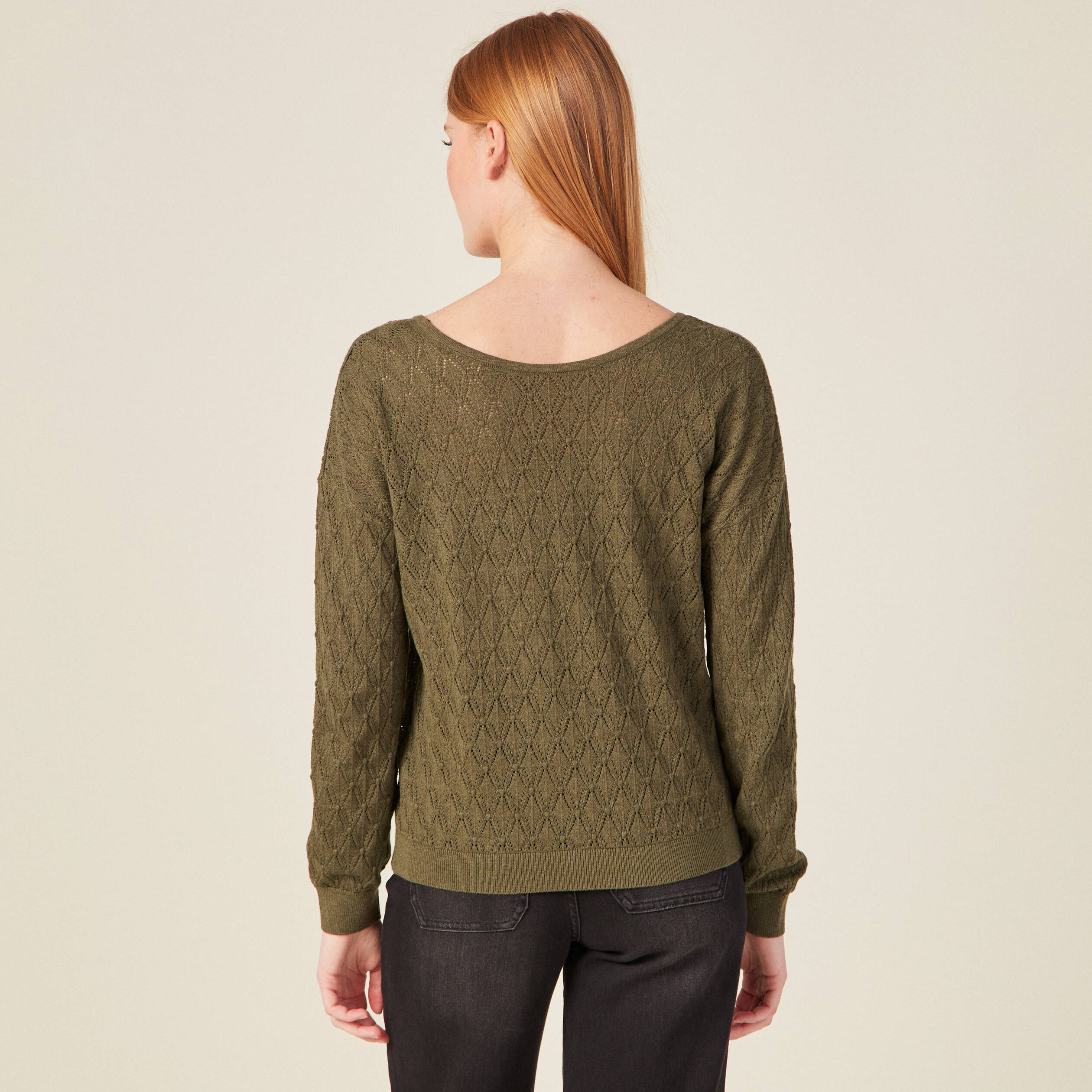Pull fin à manches longues vert kaki femme
