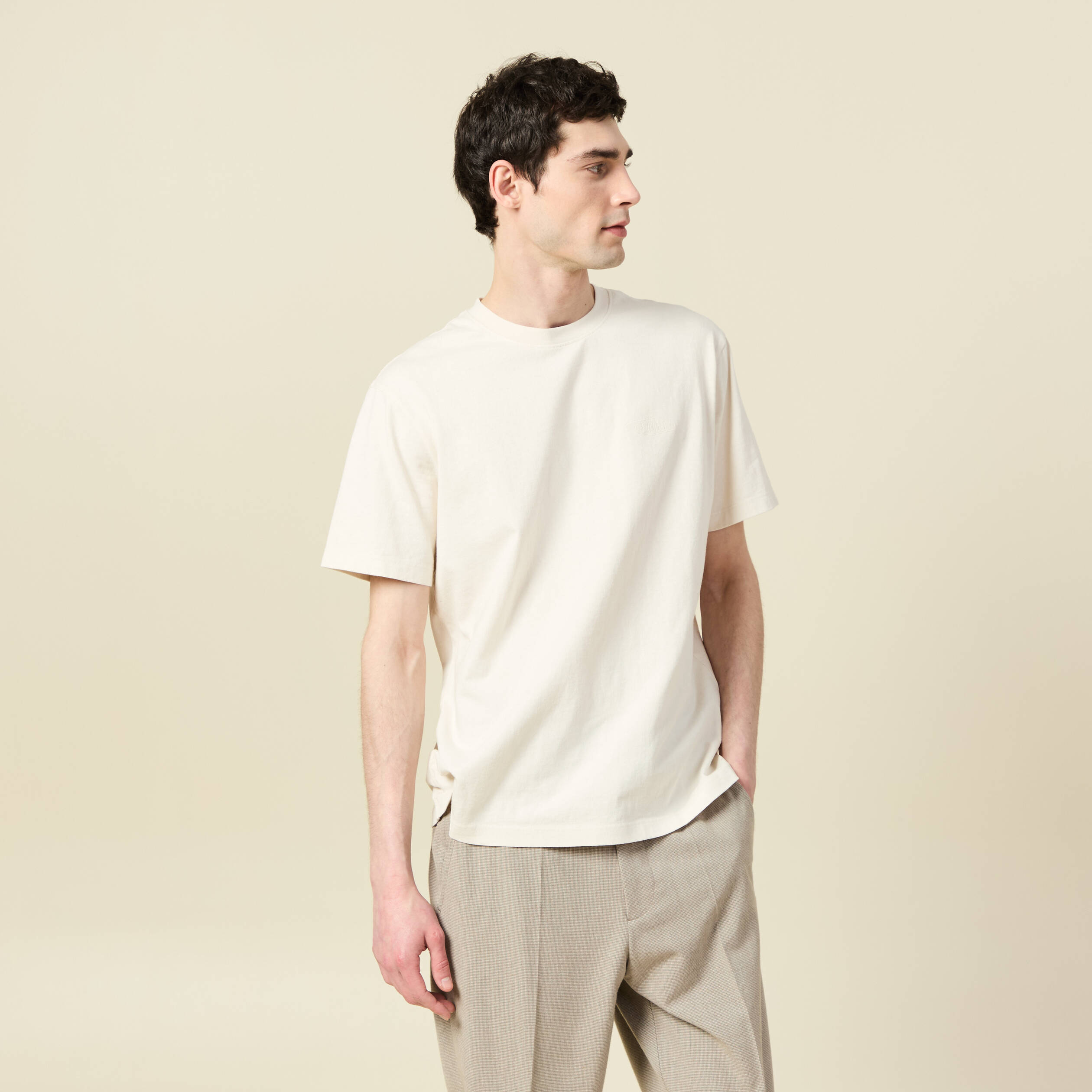 T-shirt ample en coton manches courtes ecru homme