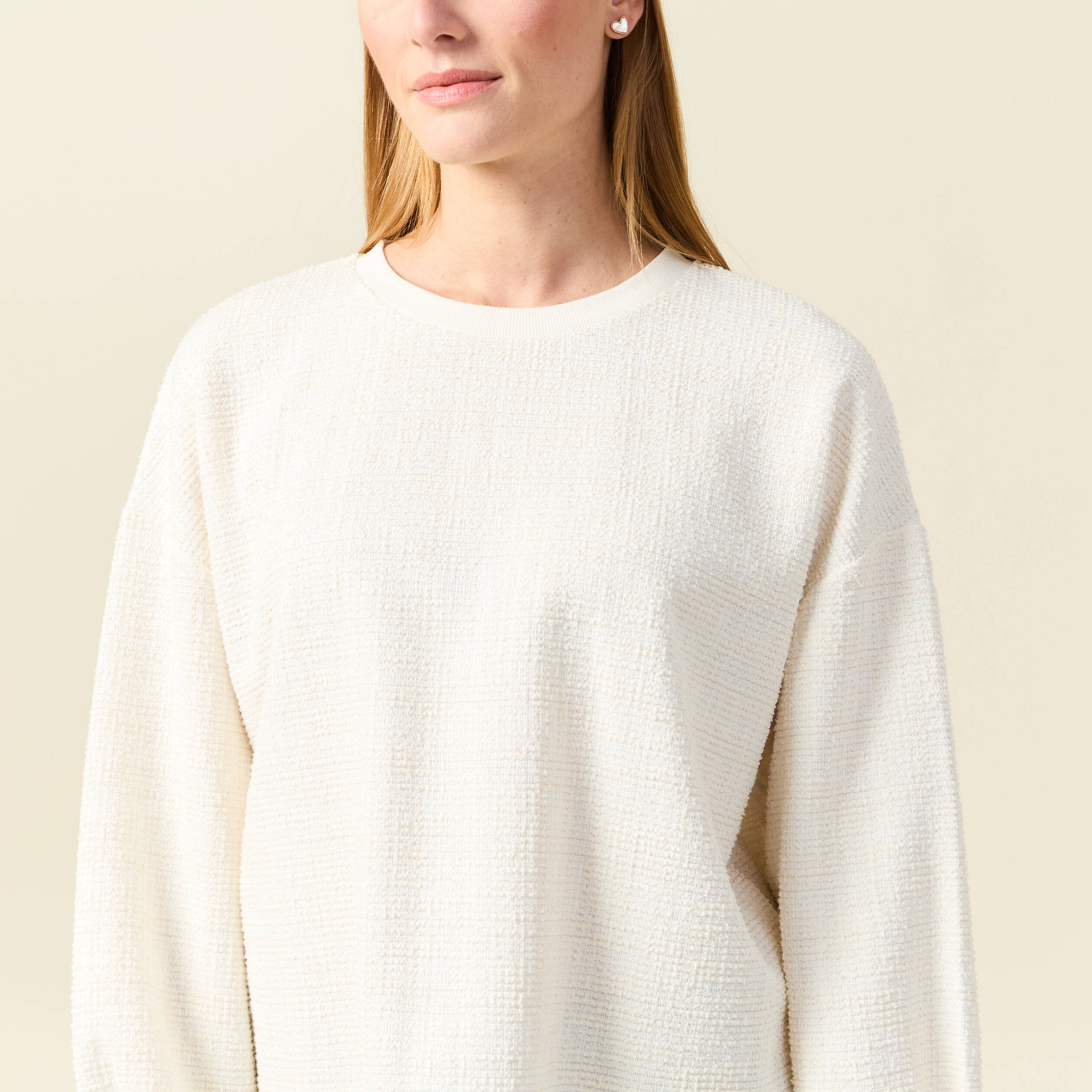 Sweat col rond manches longues ecru femme
