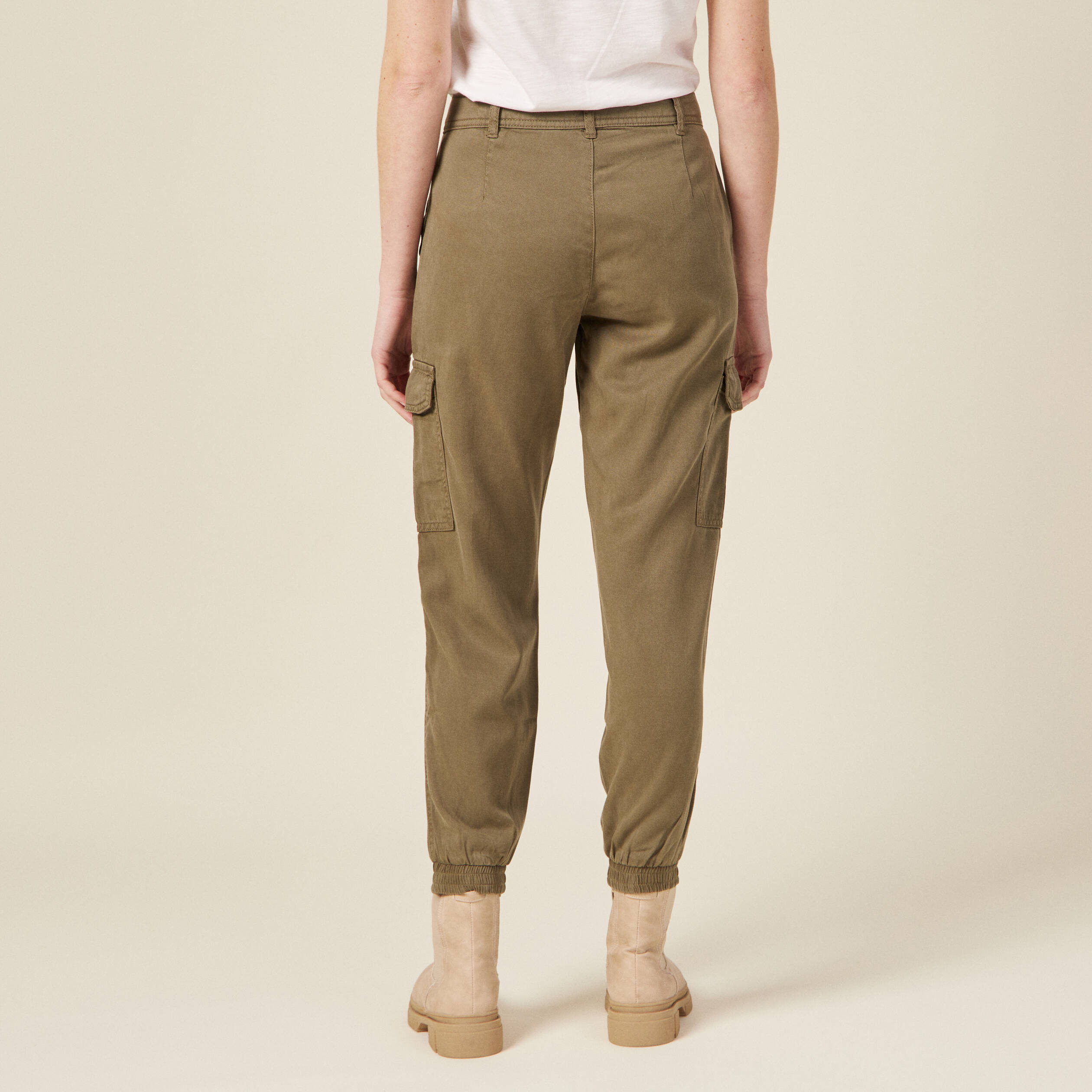 Pantalon battle 7/8&egrave;me taille standard vert kaki femme