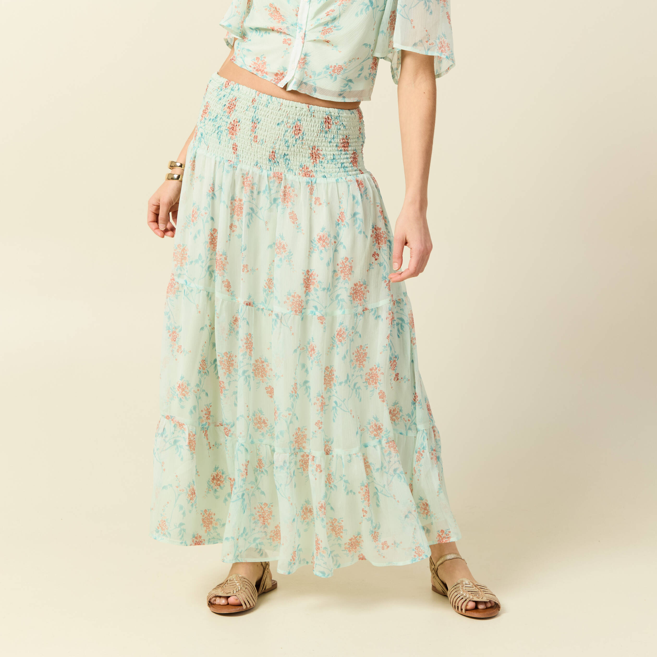 Jupon Long Femme En Coton - Vert Foncé - Taille Libre - Fait Main - Style Indien