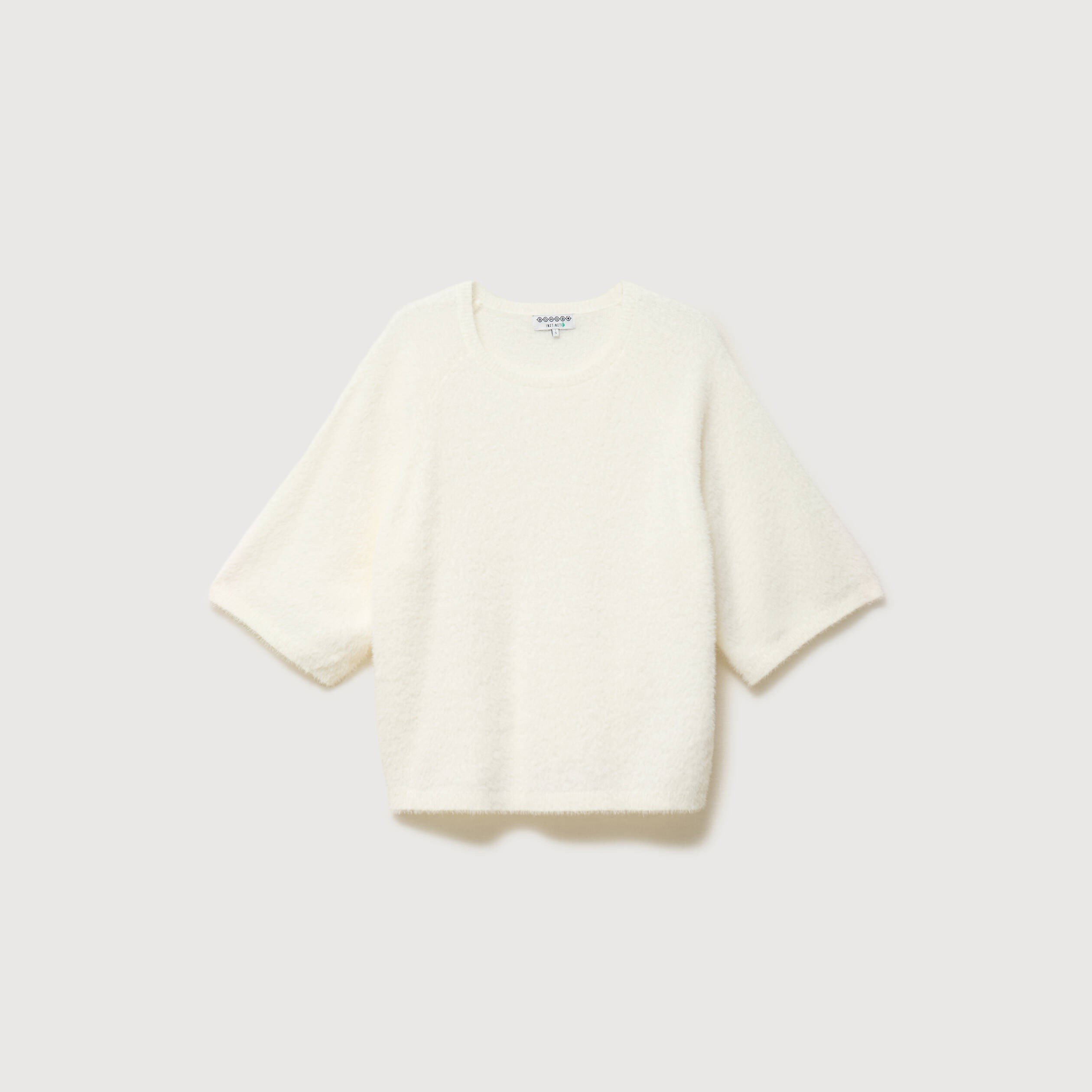 Pull droit manches 3/4 col rond ecru femme