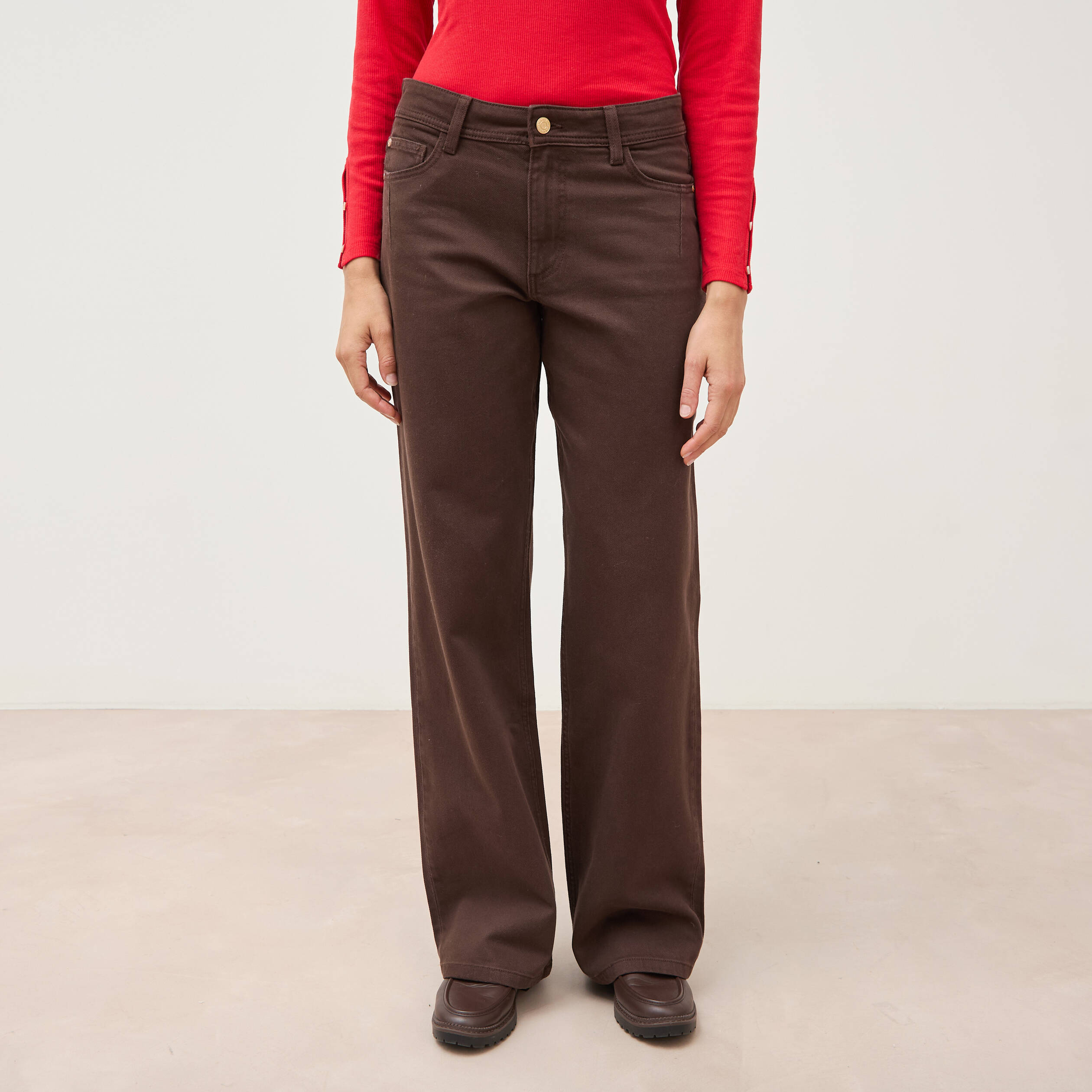 Pantalon wide leg taille standard marron femme