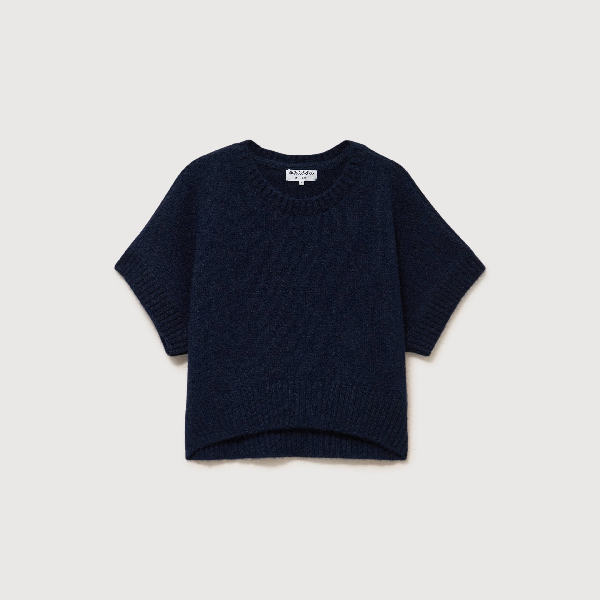 Pull oversize col rond manches courtes bleu marine femme