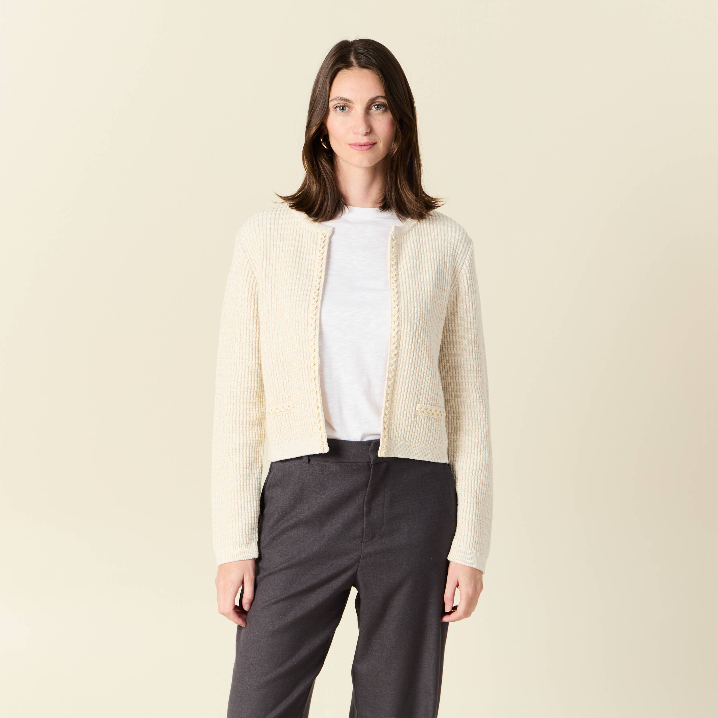 gilet manches longues creme femme Gilet manches longues creme femme