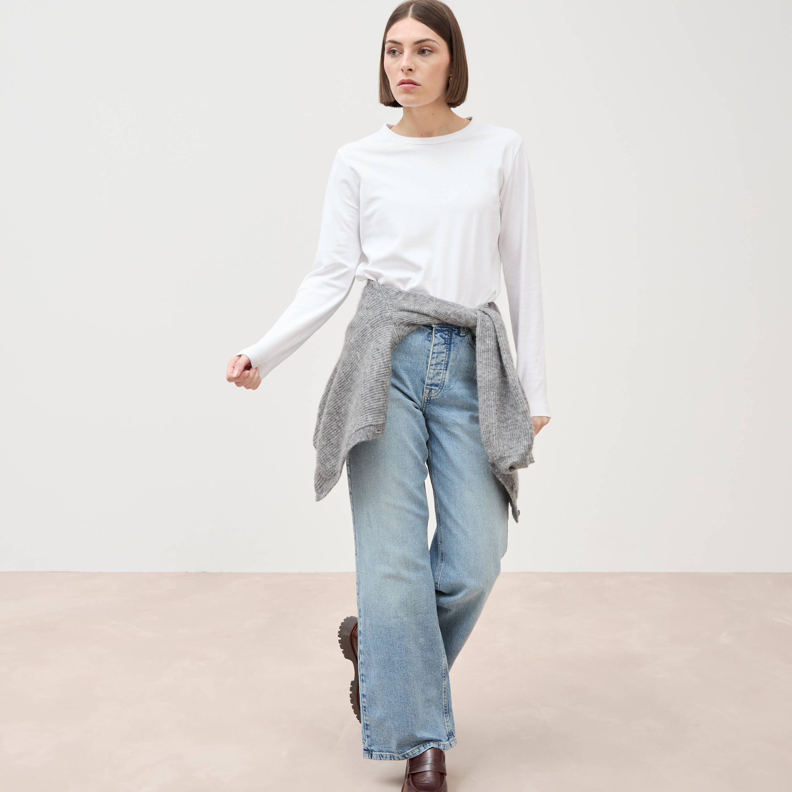 Jeans large taille haute denim baby bleu femme