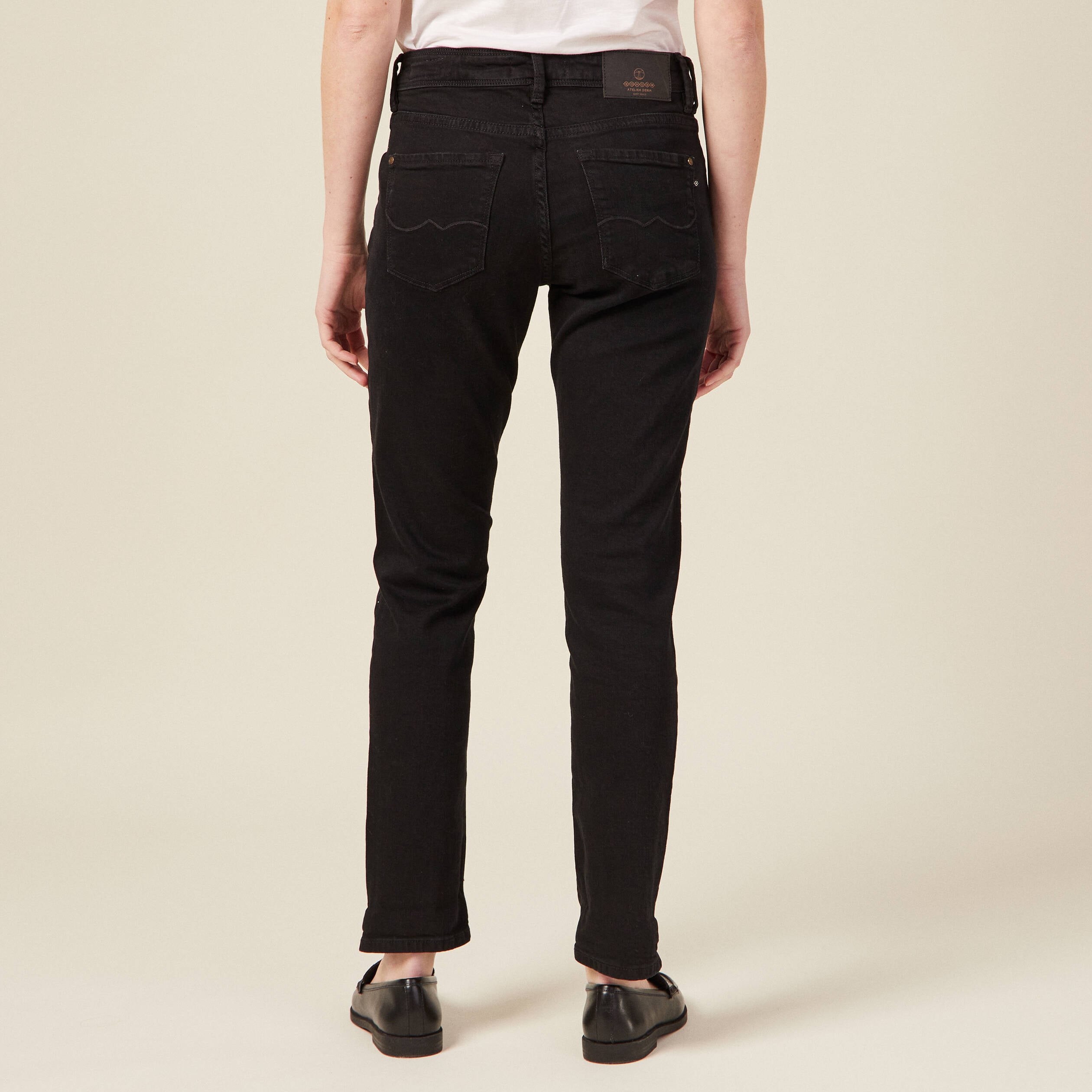 Jeans girlfriend taille haute denim noir femme