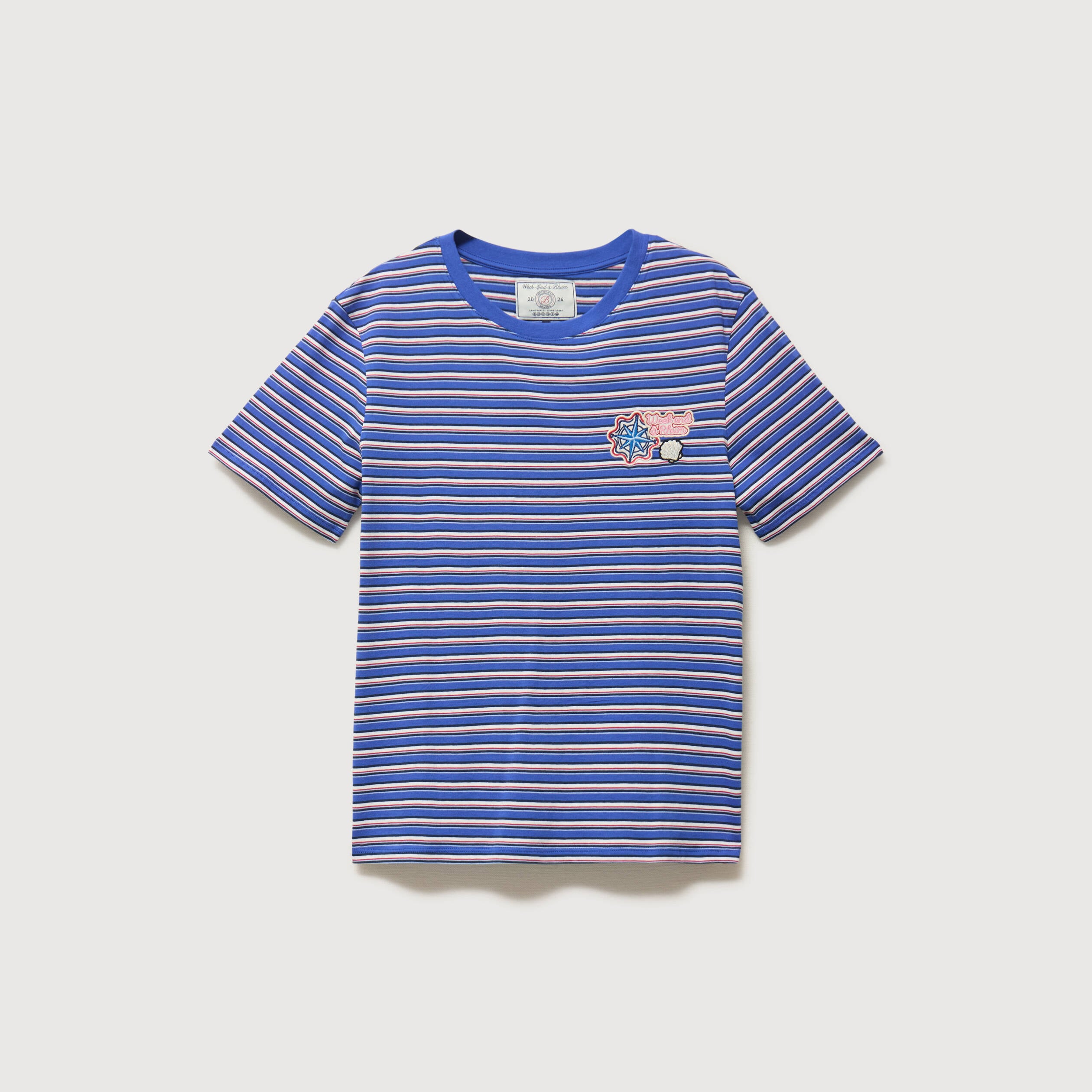 T-shirt ray&eacute; col rond manches courtes bleu electrique femme