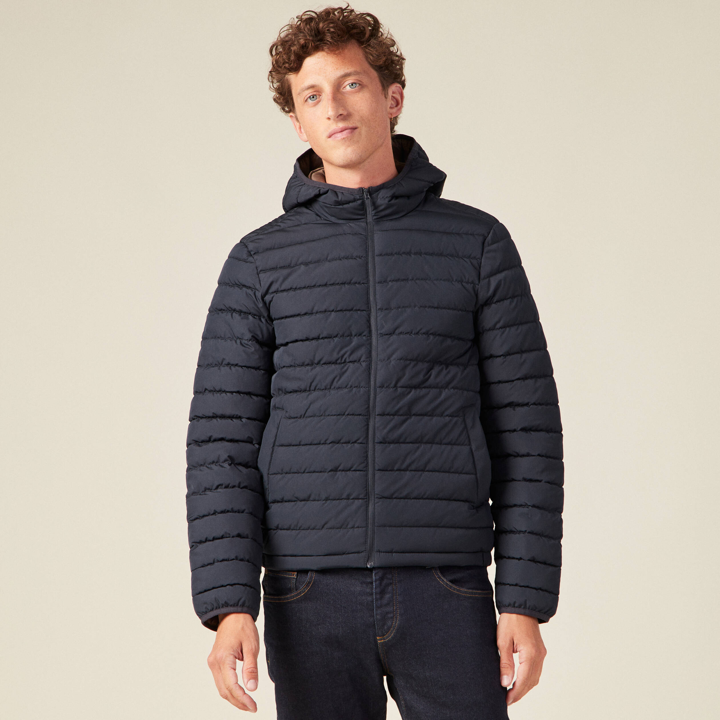 Doudoune droite à capuche bleu marine homme