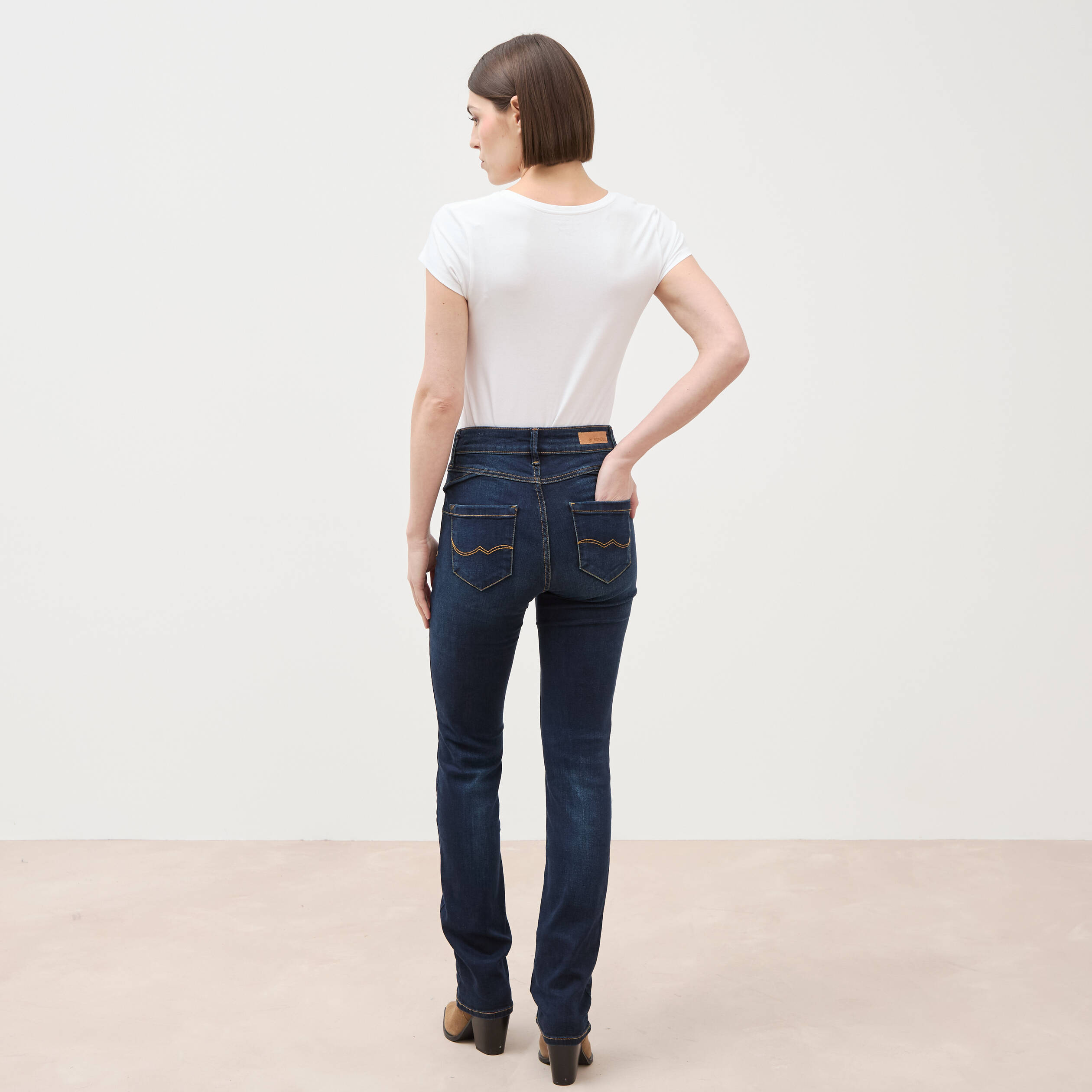 Jeans regular taille haute denim brut femme