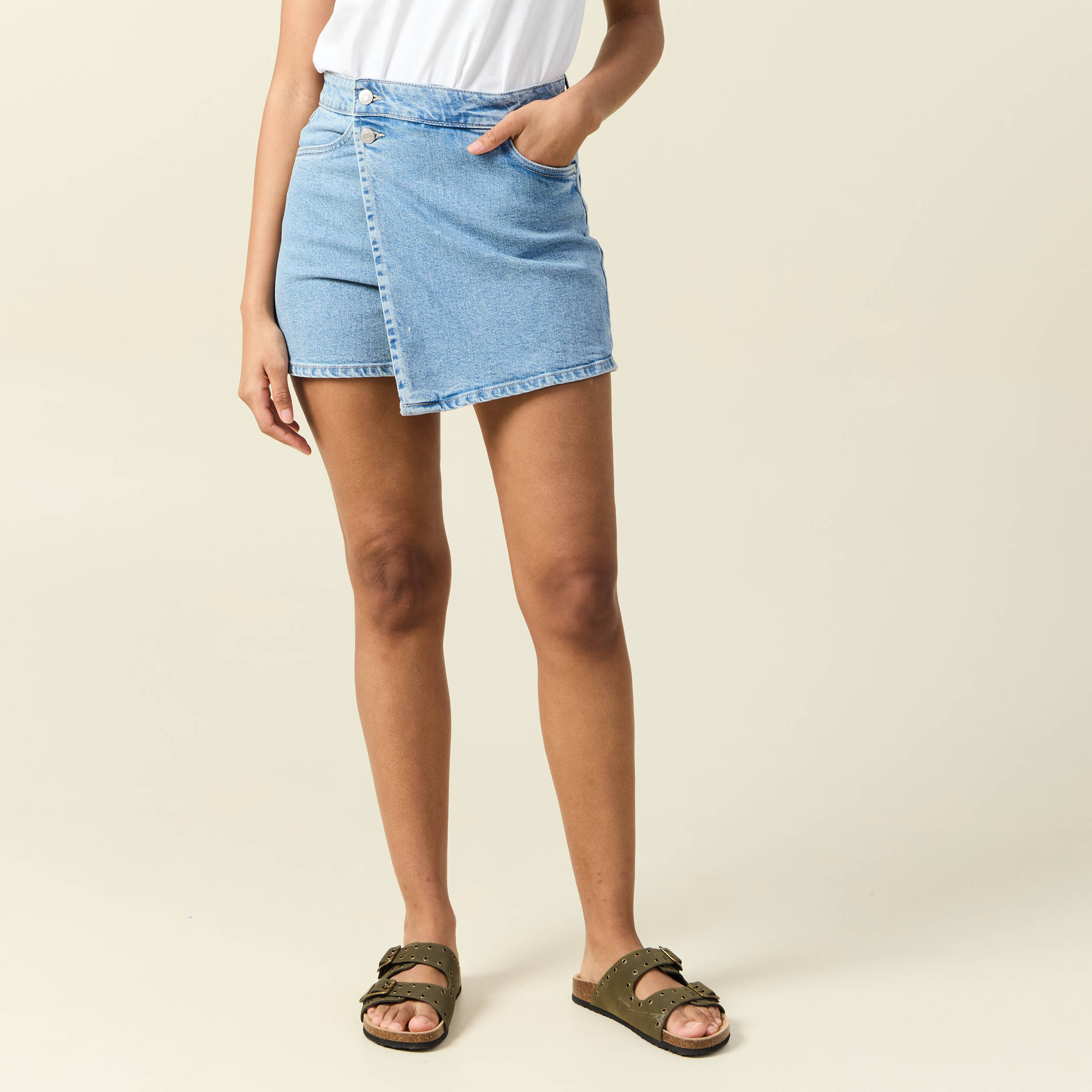 Jupe short Droite En Jean Denim Bleach Femme Vibs