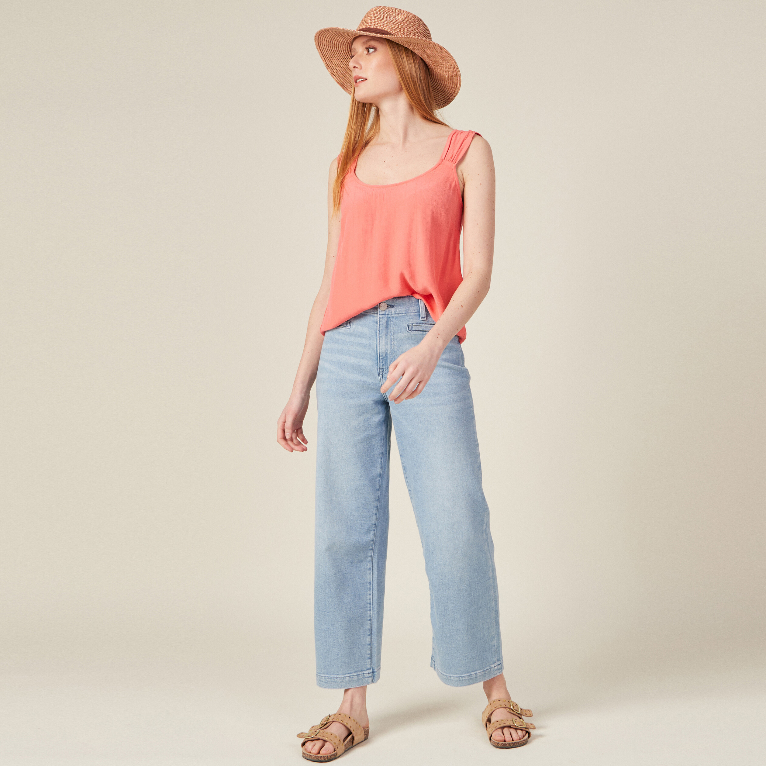 Blouse bretelles larges rose corail femme