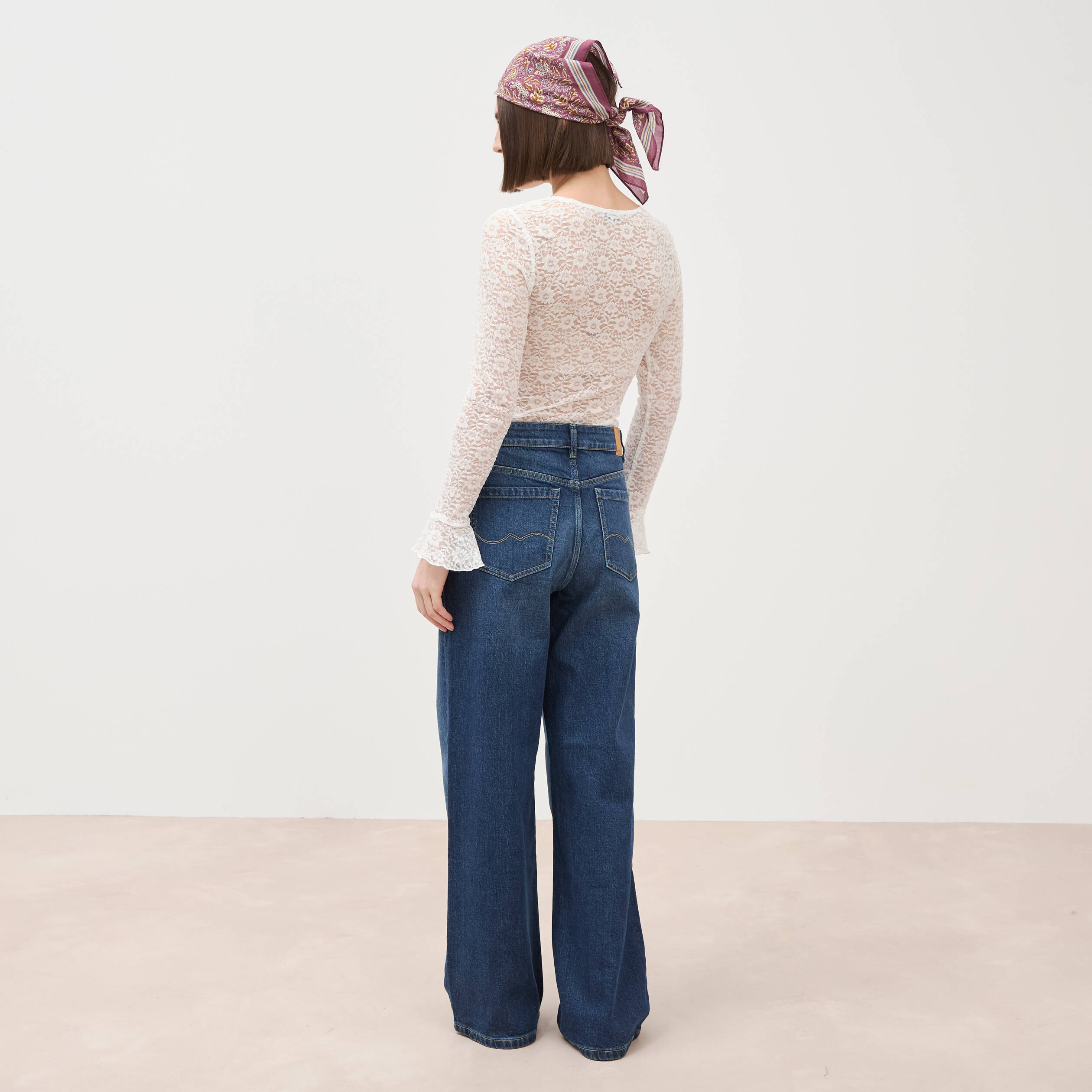 Jeans large taille haute denim brut femme