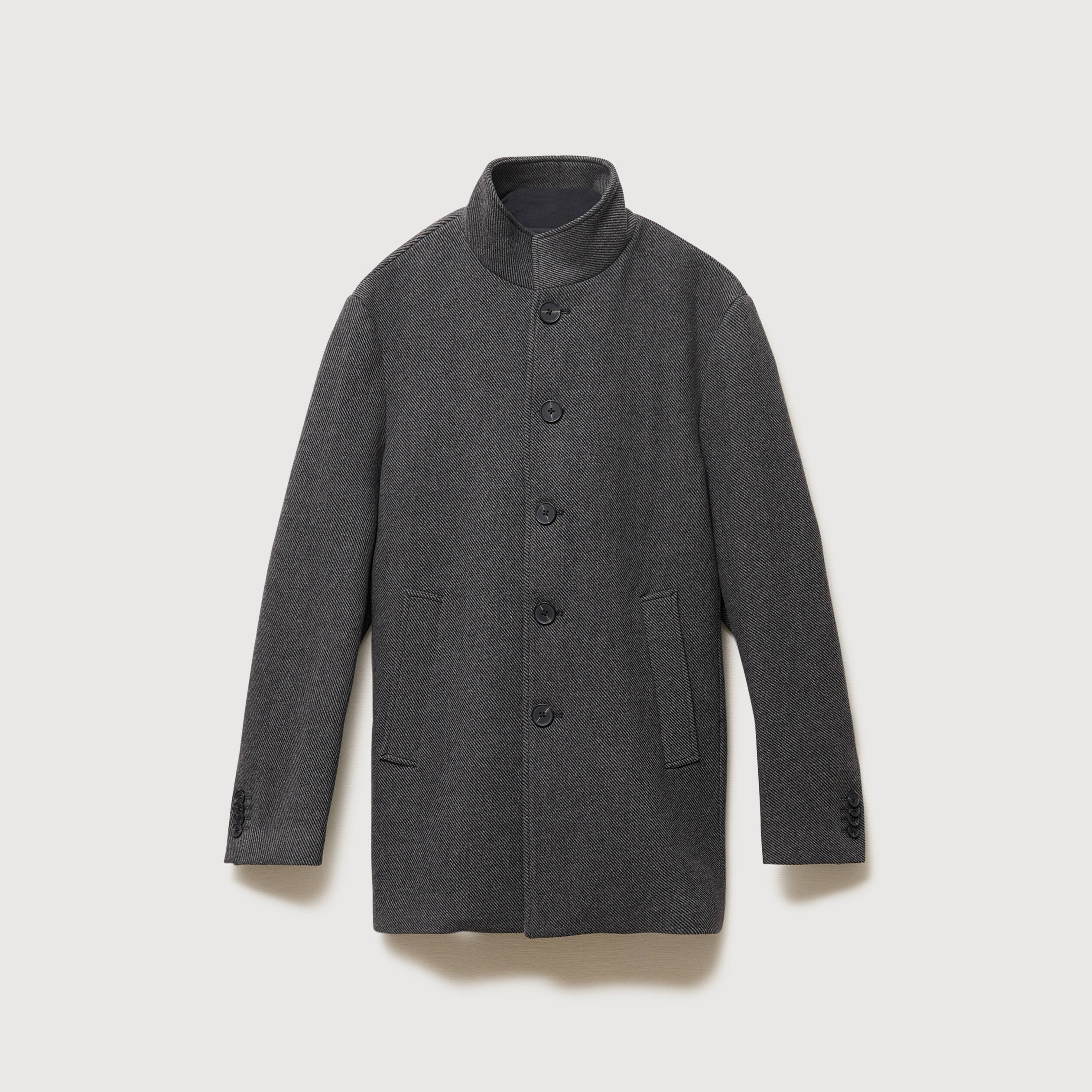 Manteau droit mi-long col montant gris fonc&eacute; homme