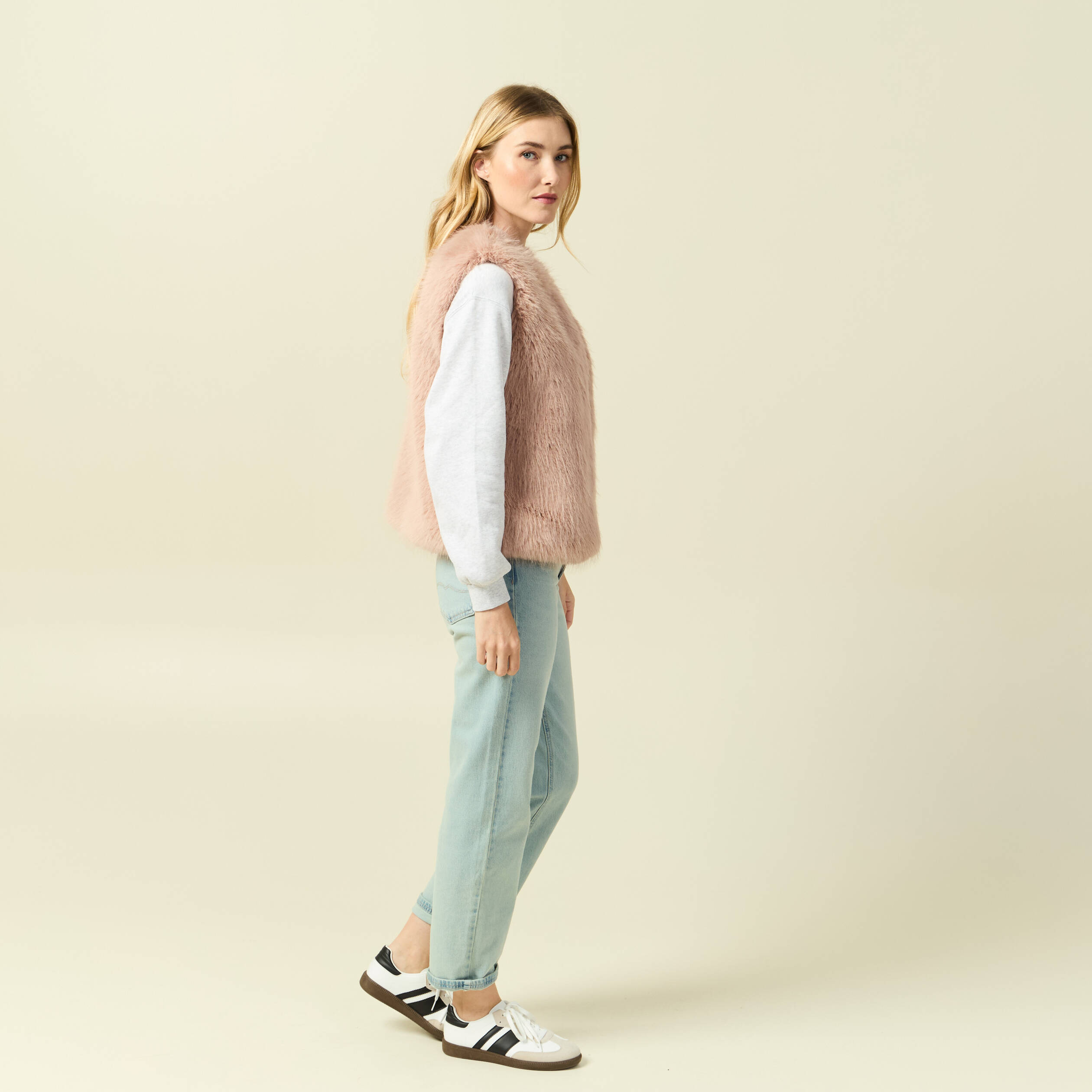 Veste fausse fourrure avec doublure vieux rose femme