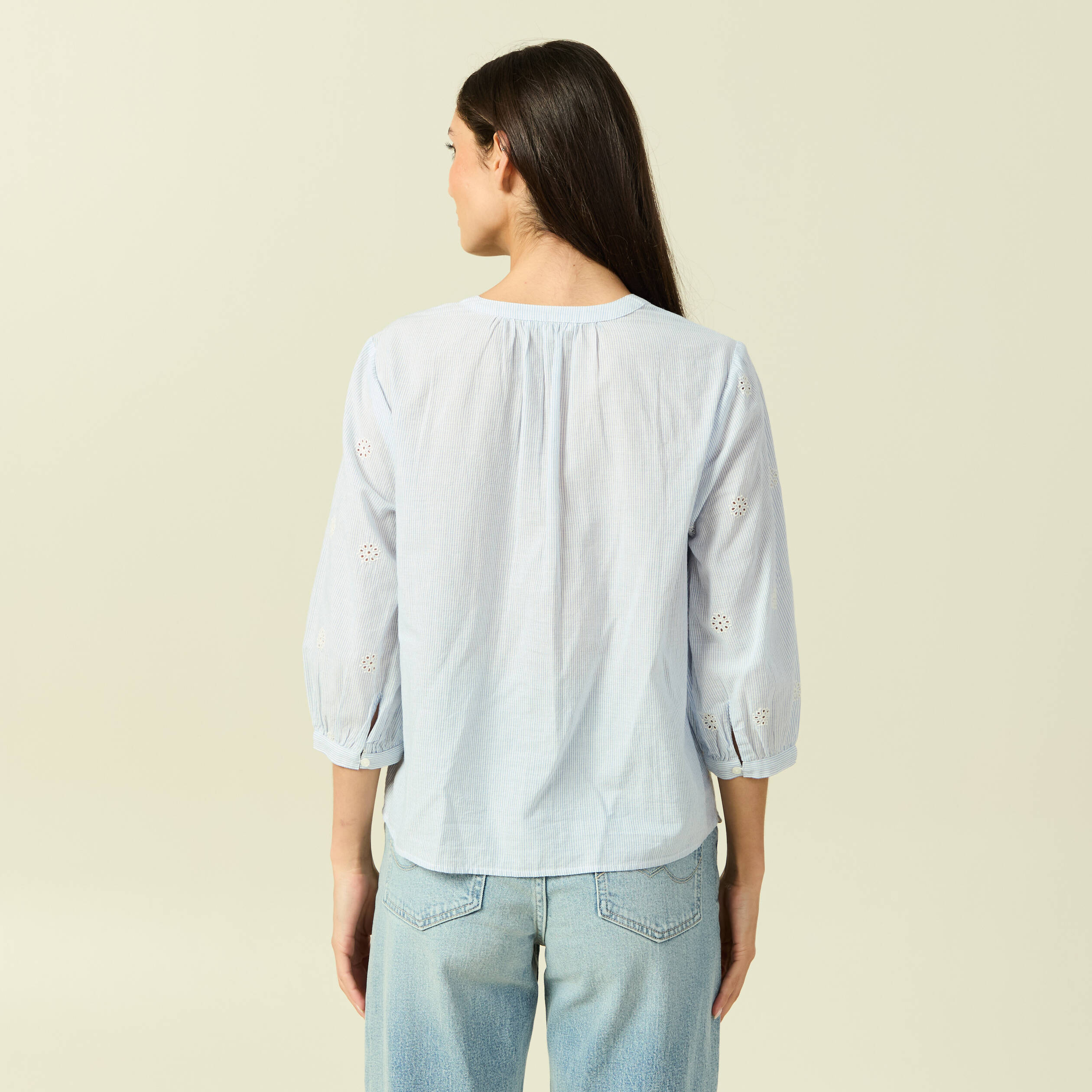 Chemise col tunisien manches 3/4 blanc femme