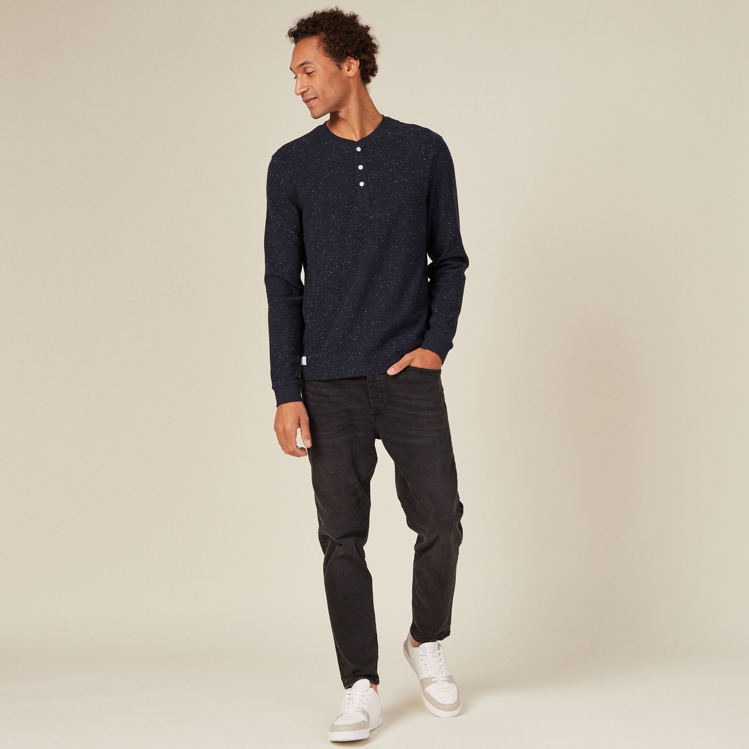 t shirt manches longues bleu marine homme T-shirt manches longues bleu marine homme