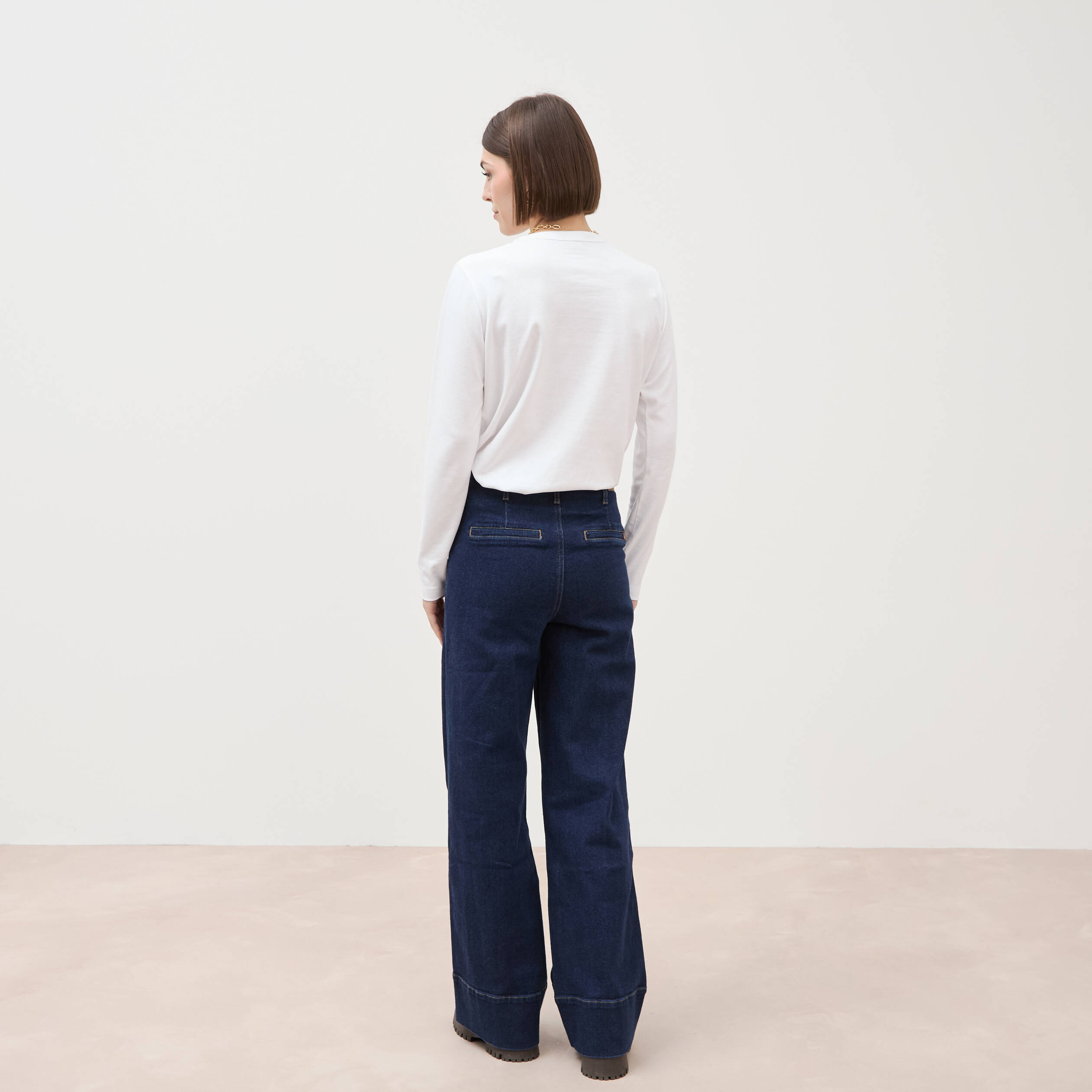 Jeans wide large taille haute denim brut rinse femme