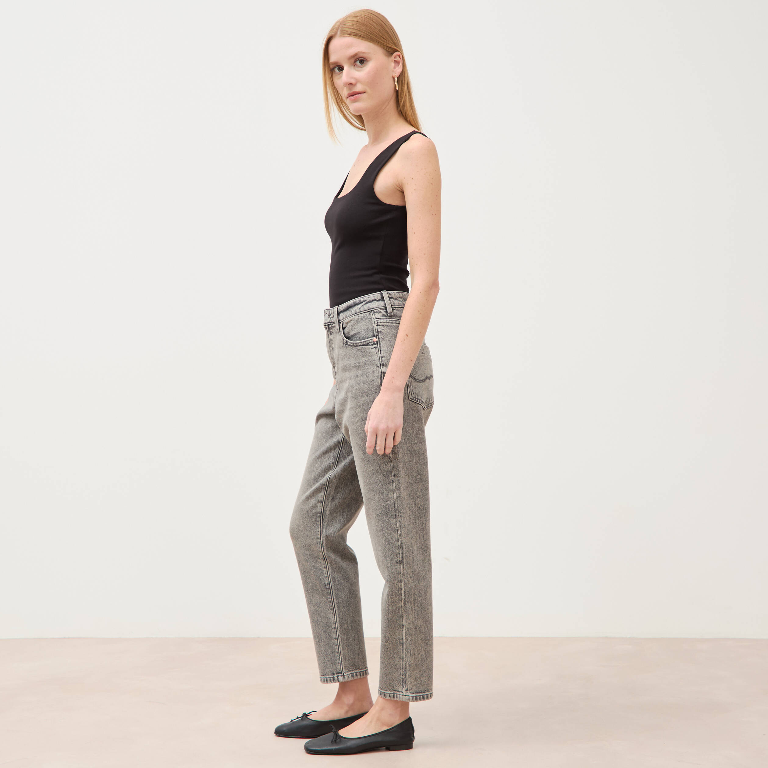 Jeans mom 7/8&egrave;me denim gris femme