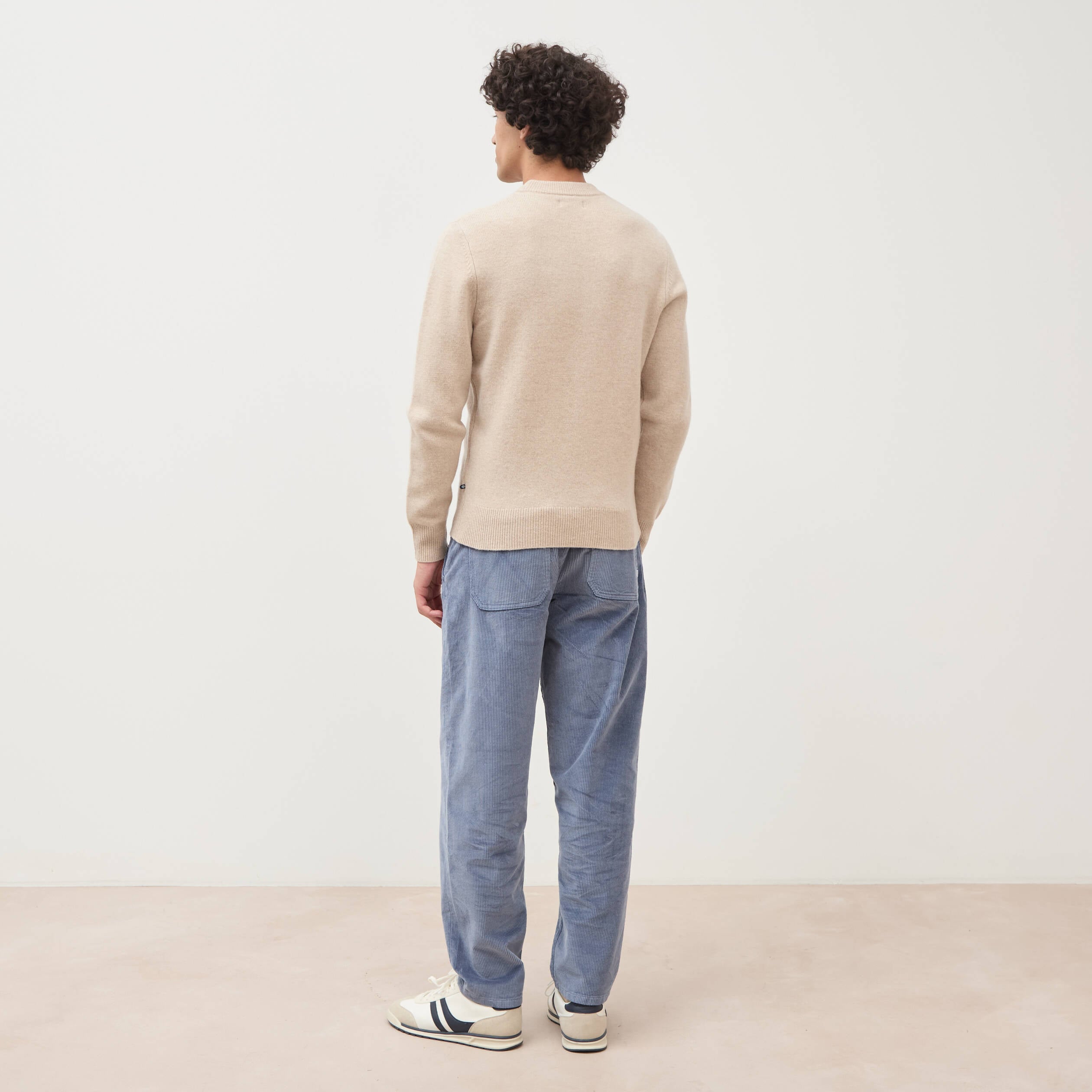Pull droit col rond manches longues sable homme