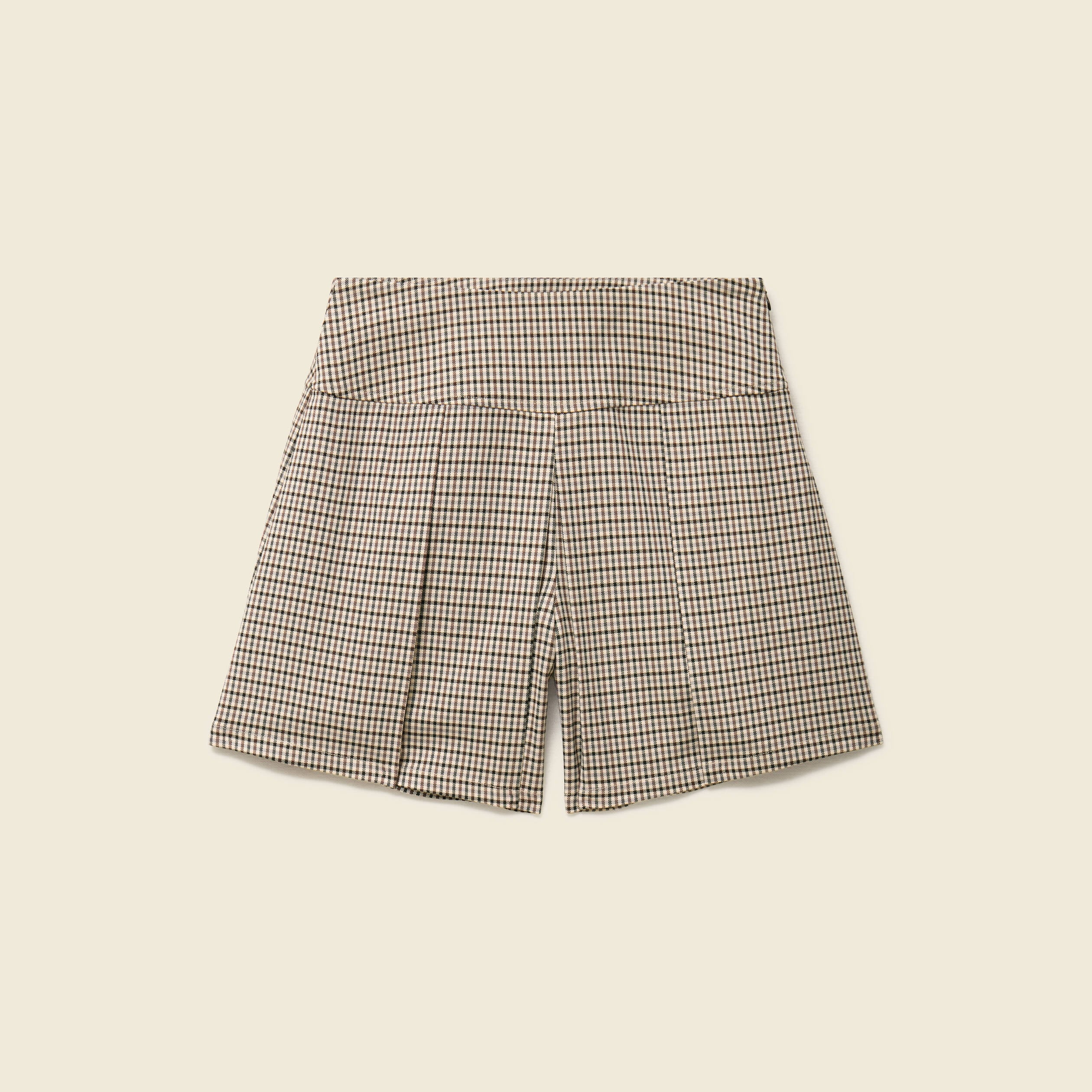 Short pliss&eacute; taille haute fluide marron femme