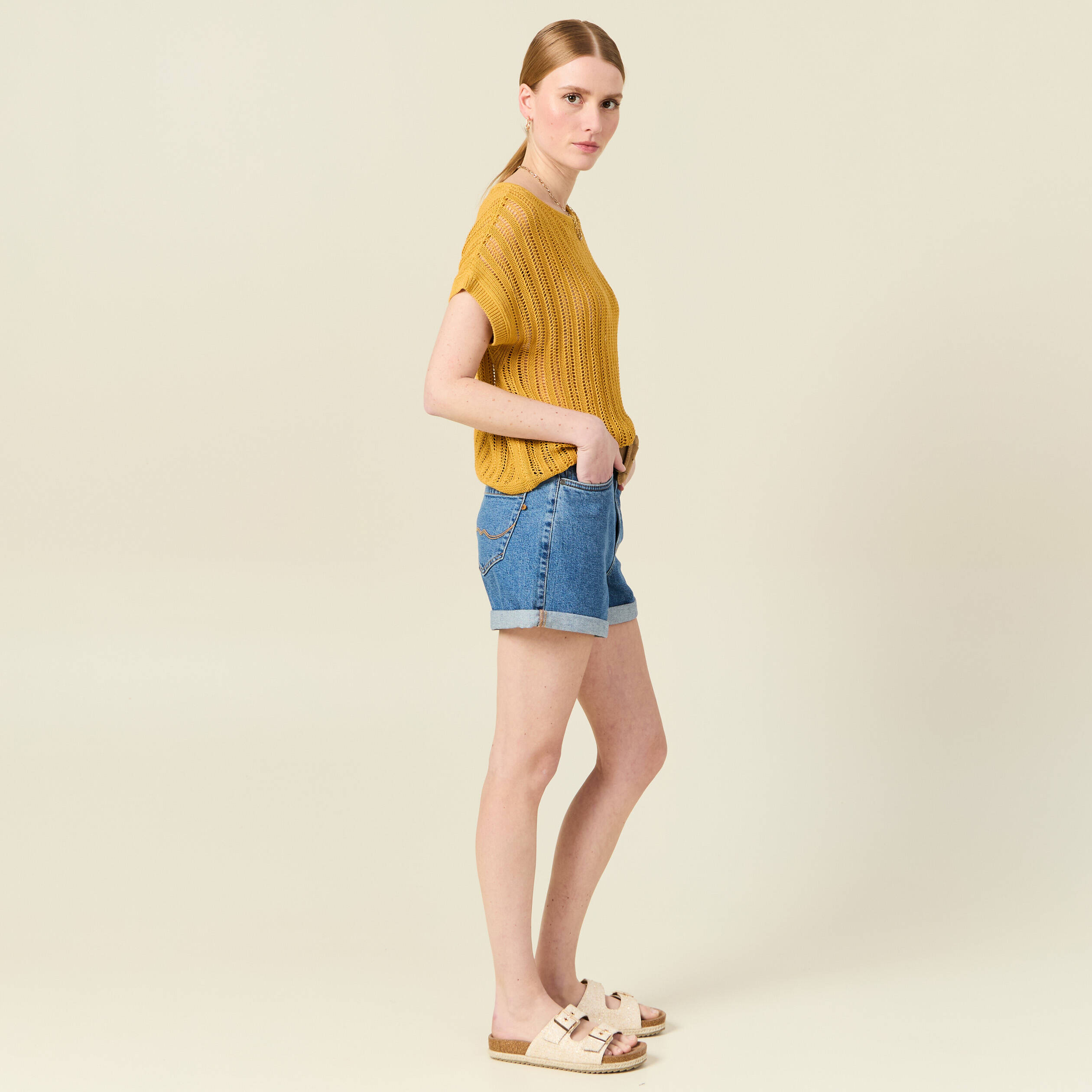 pull ajoure eco responsable jaune femme Pull ajouré éco-responsable jaune femme