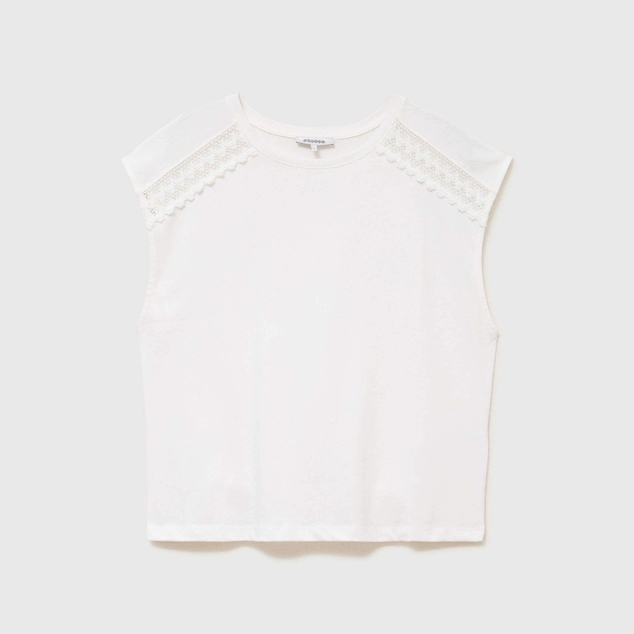 T-shirt droit sans manches col rond ecru femme