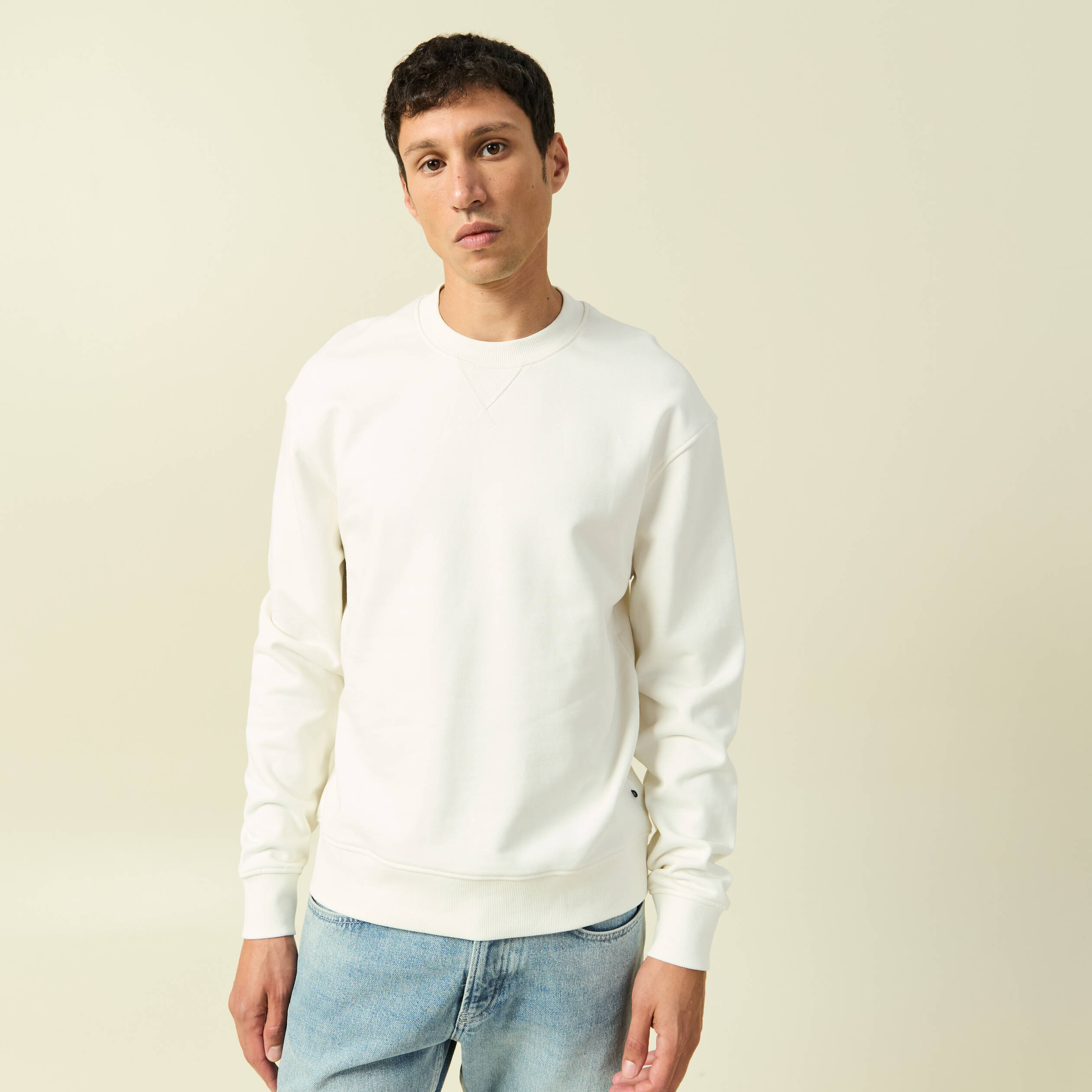 Sweat manches longues en coton ecru homme