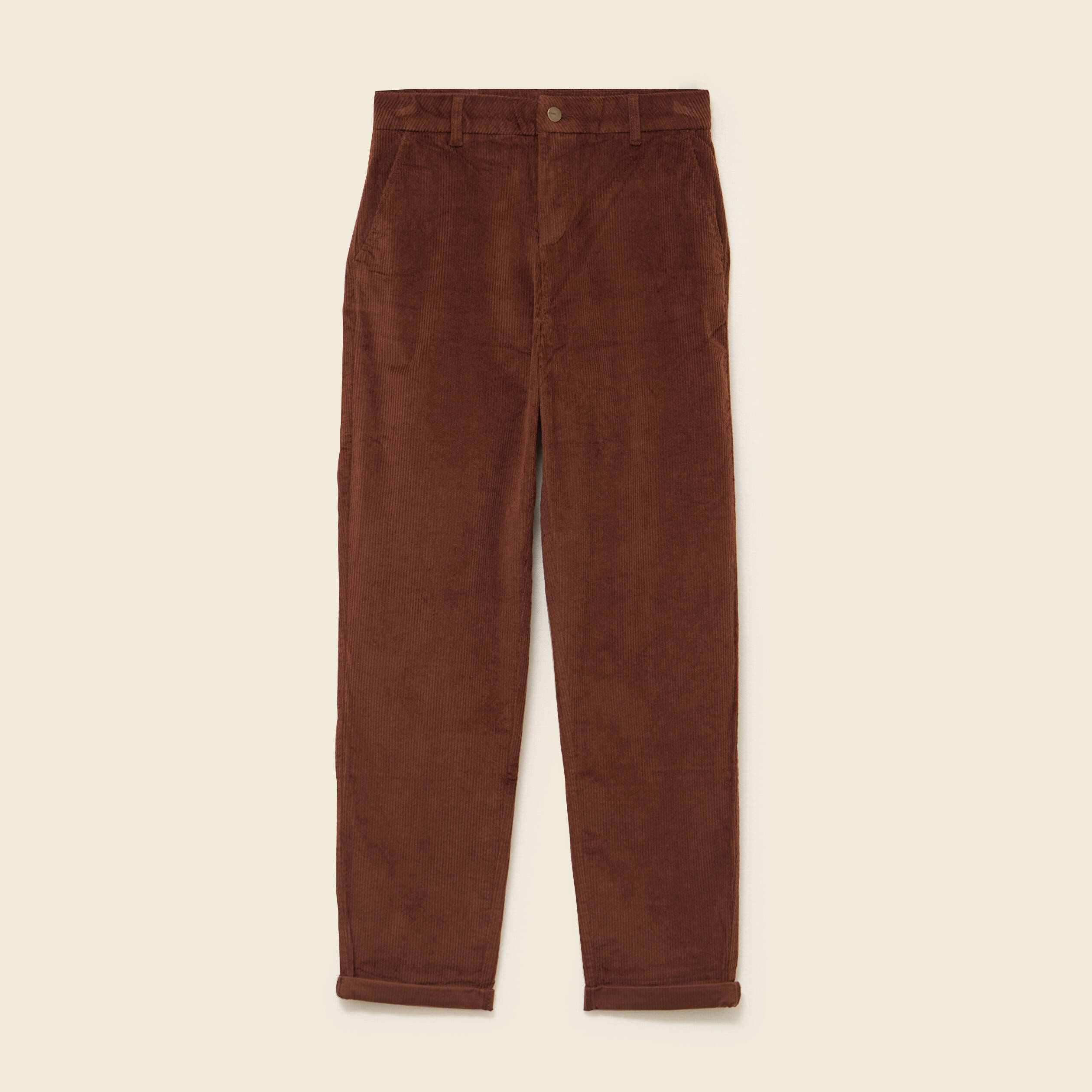 Pantalon large 7/8&egrave;me taille haute marron fonc&eacute; femme