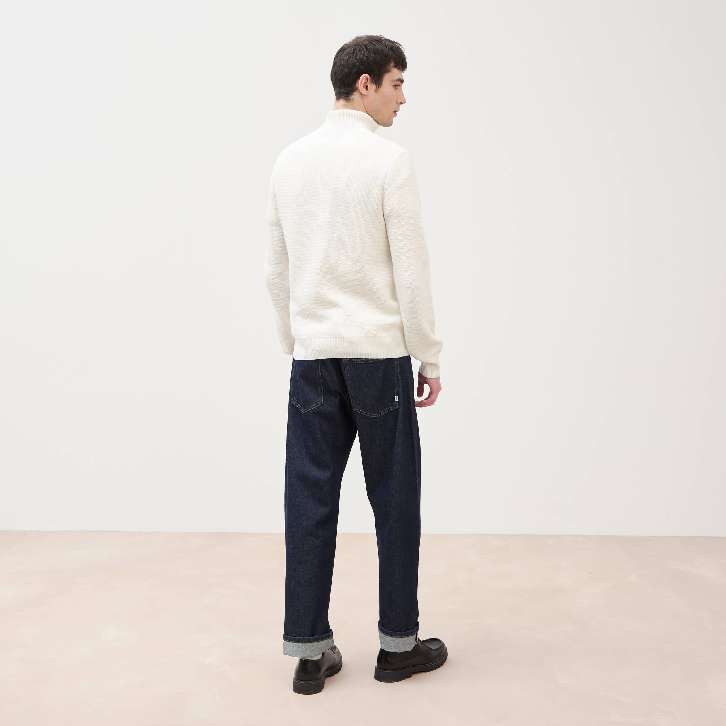 Pull col camionneur ecru homme