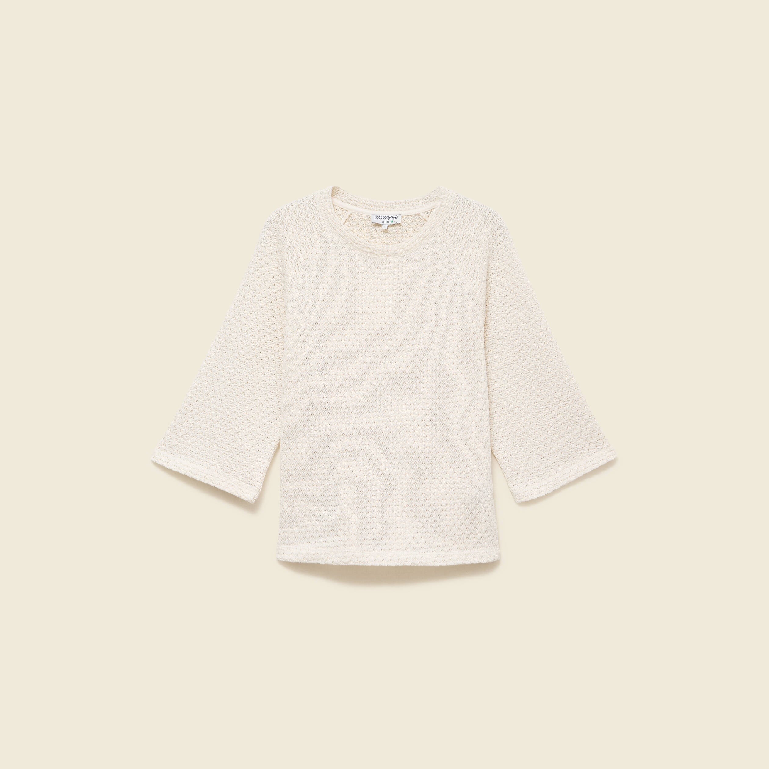 Sweat col rond manches 3/4 brillant ecru femme