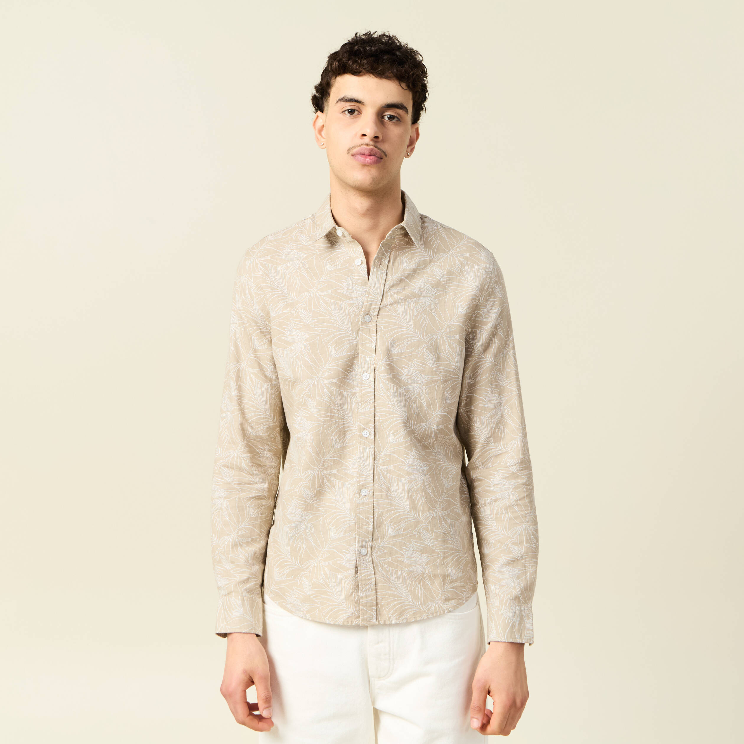 chemise manches longues beige homme Chemise manches longues beige homme
