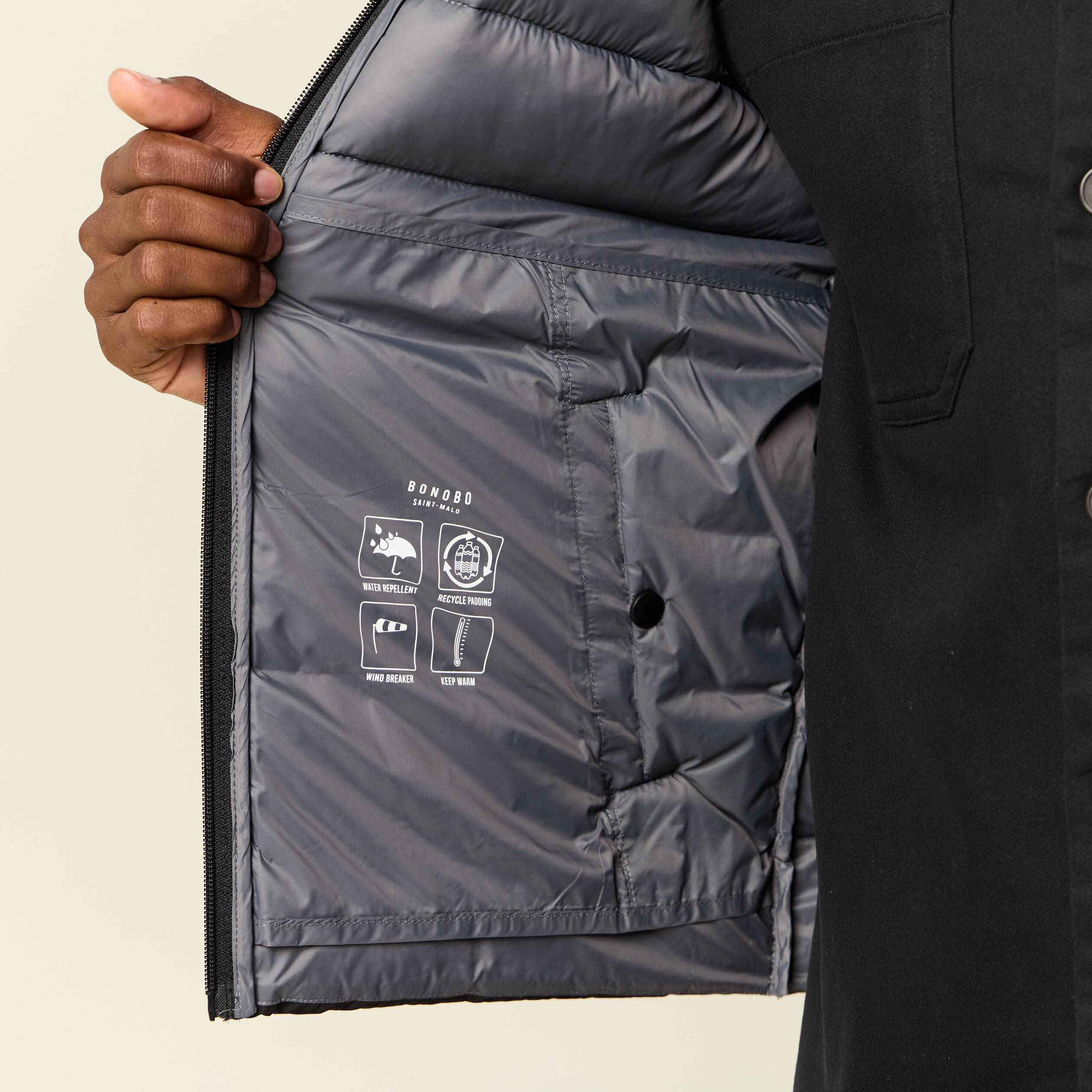 Doudoune courte sans manches noir homme