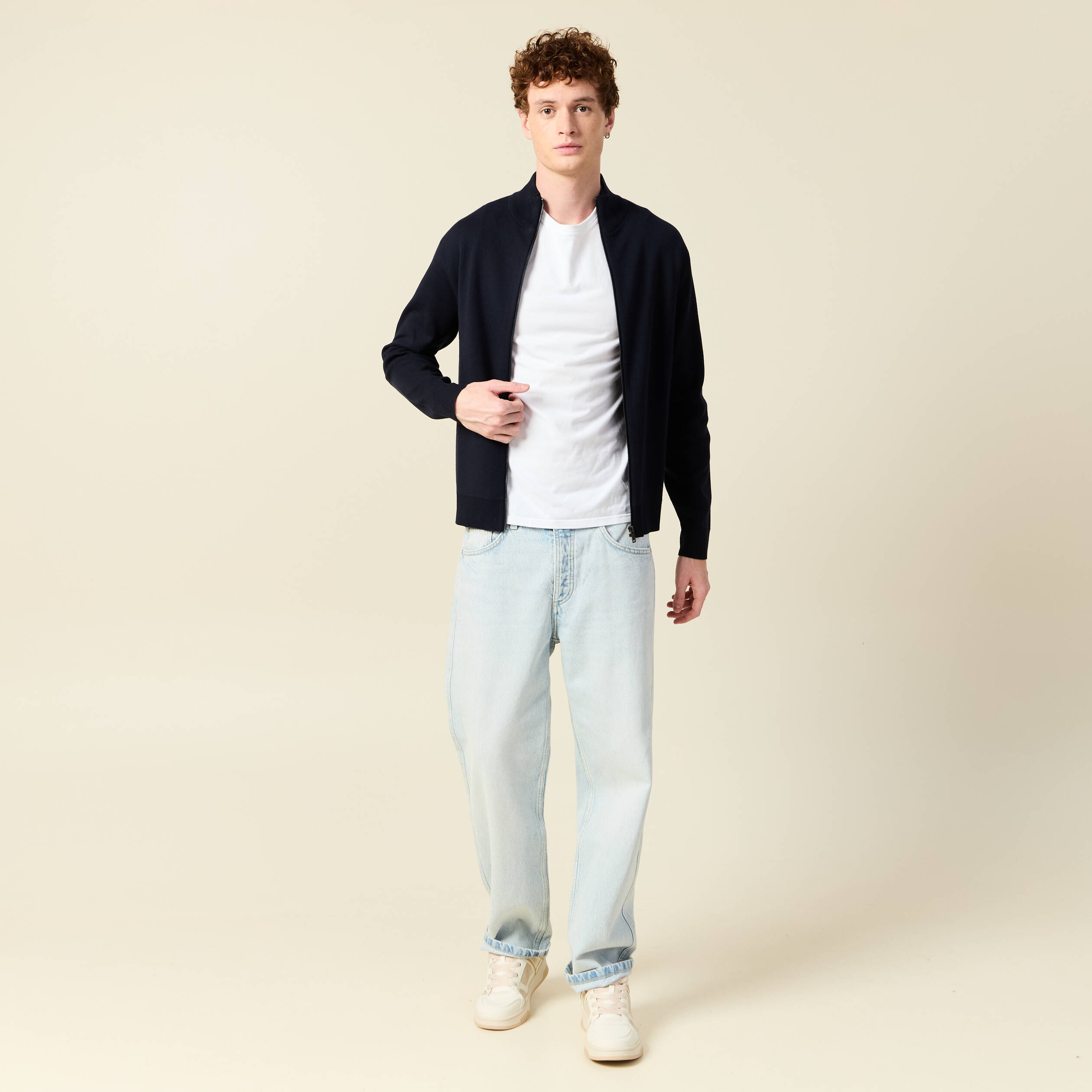 gilet manches longues zippe bleu marine homme Gilet manches longues zippé bleu marine homme