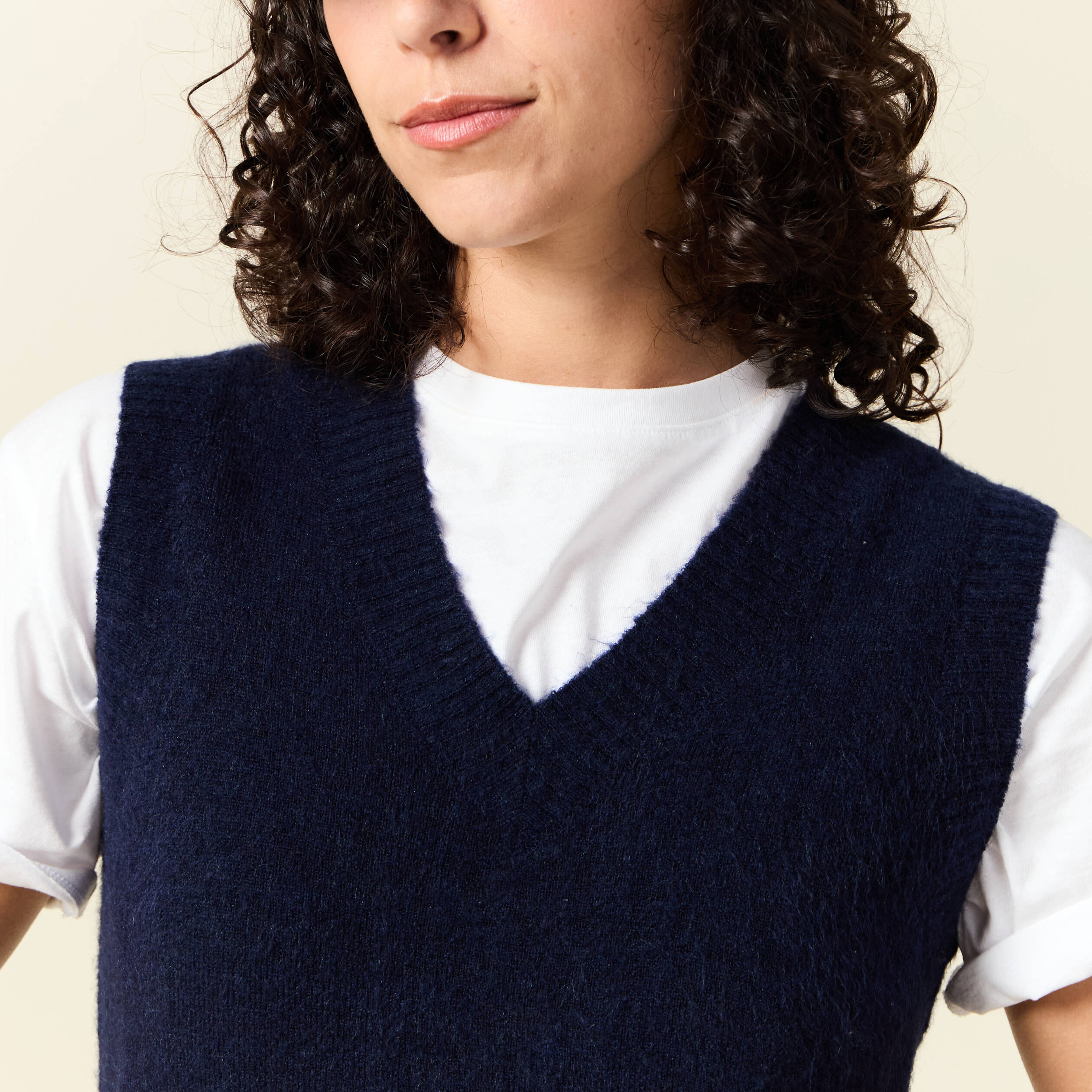 Pull sans manches col en V bleu marine femme Vibs