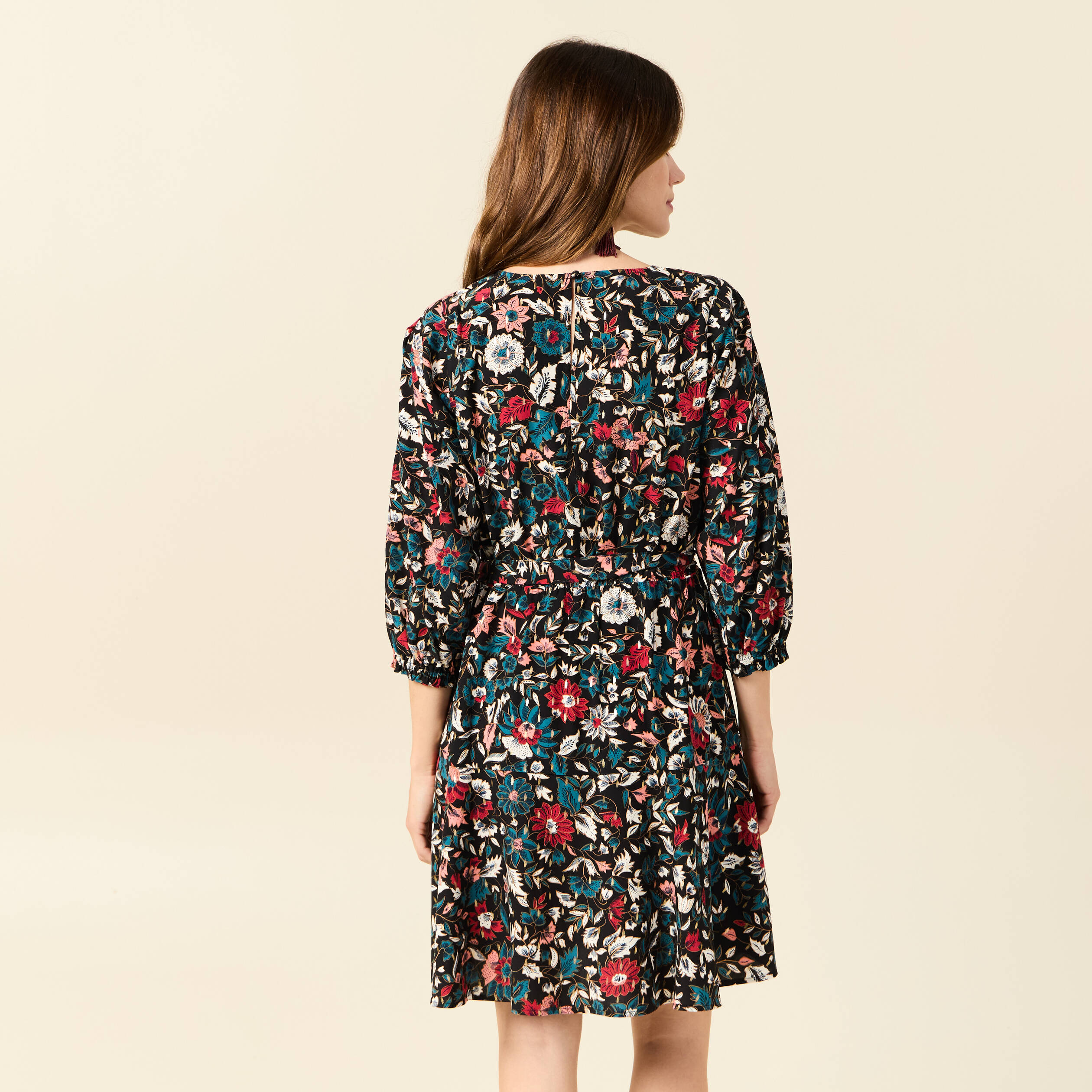 Robe evasee fluide manches 3 4 noir femme Vibs