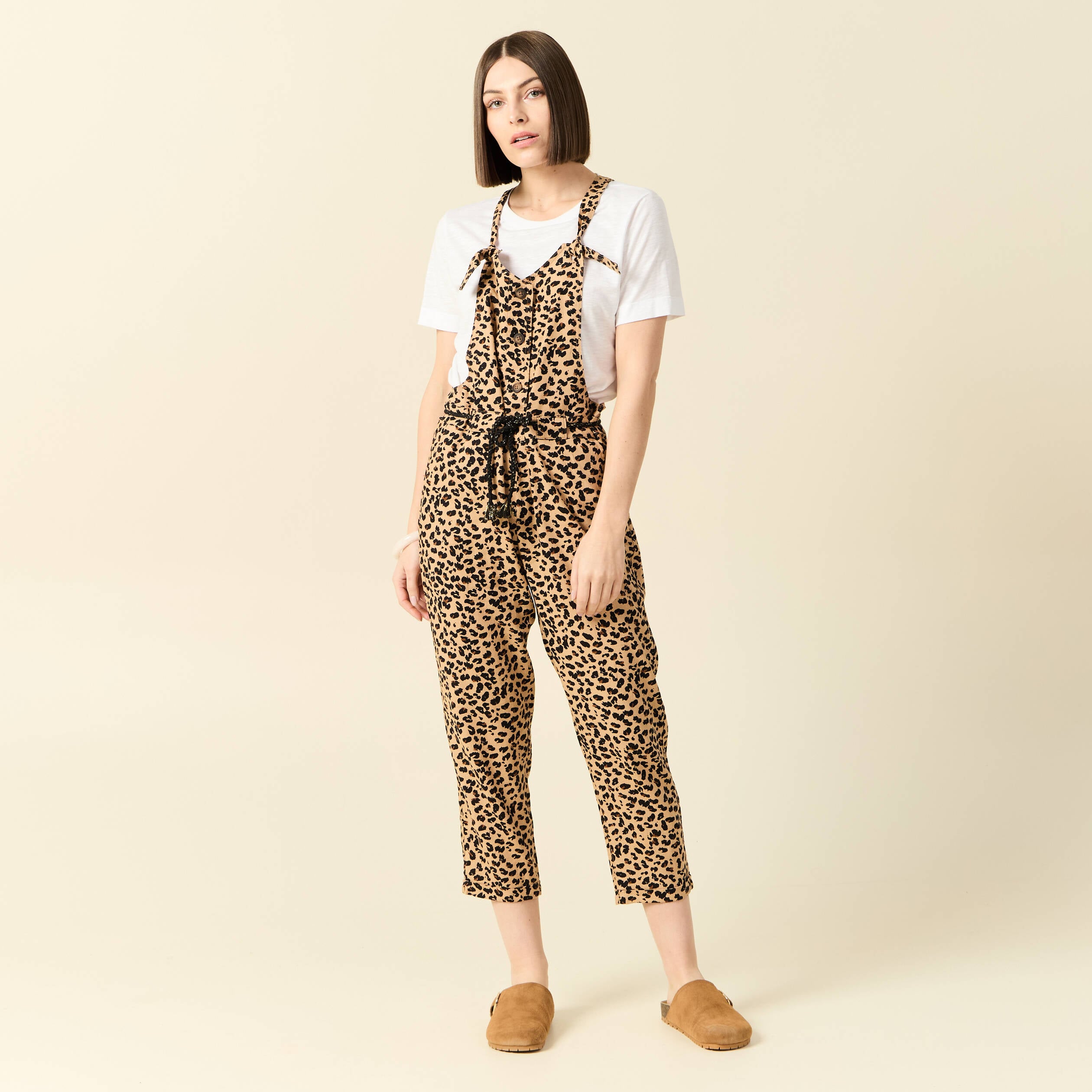 Salopette droite 7/8&egrave;me camel femme