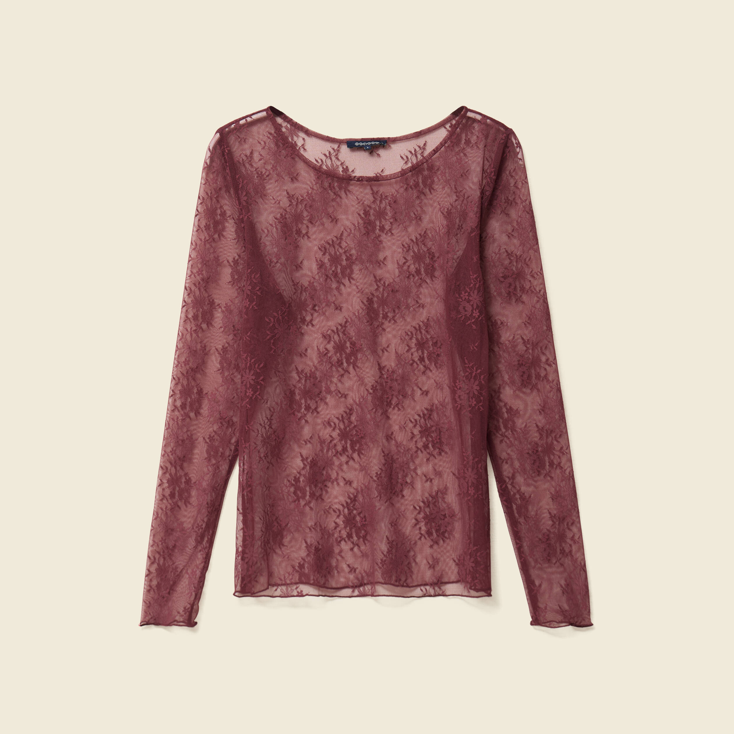 T-shirt ajust&eacute; manches longues col rond bordeaux femme
