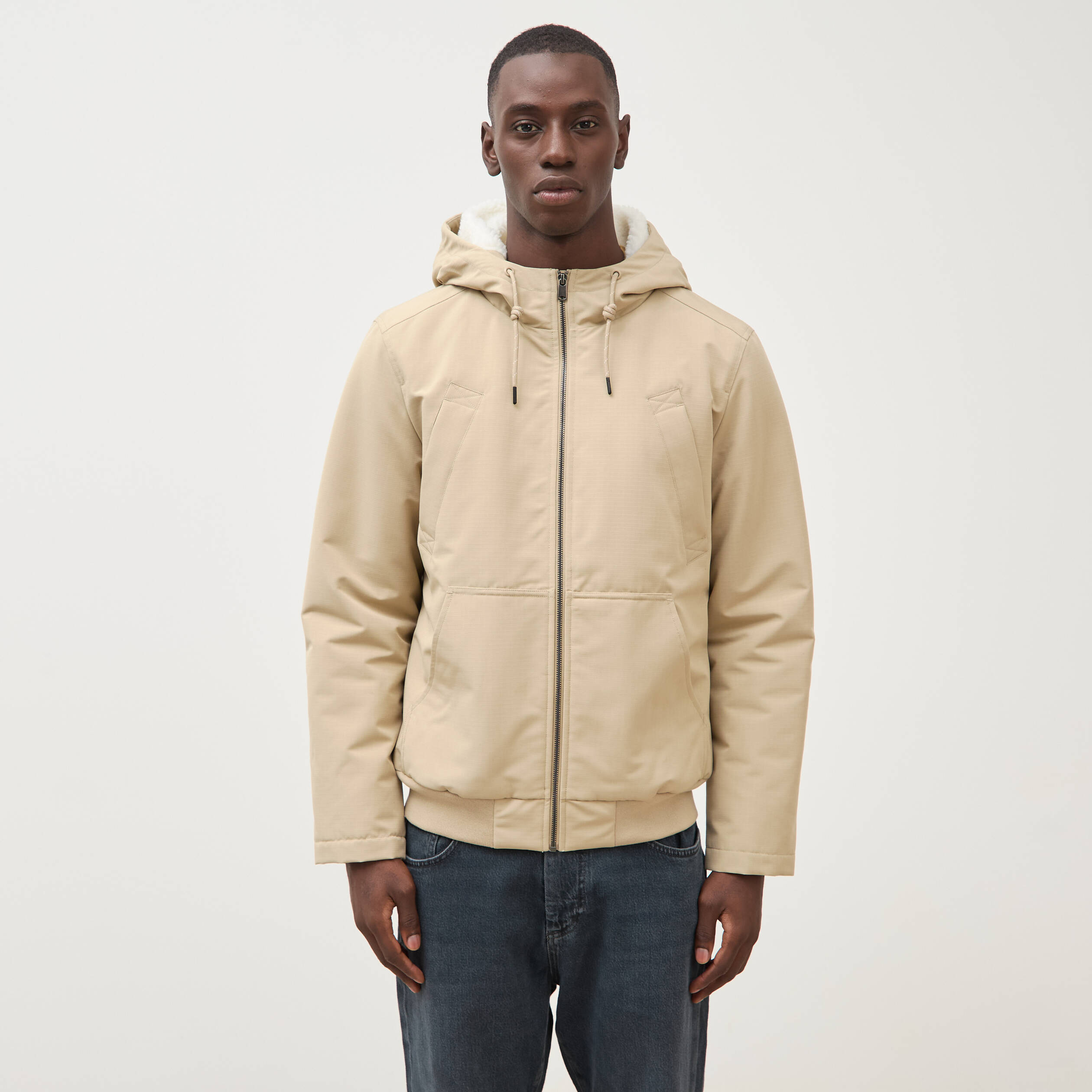Parka courte &agrave; capuche beige homme
