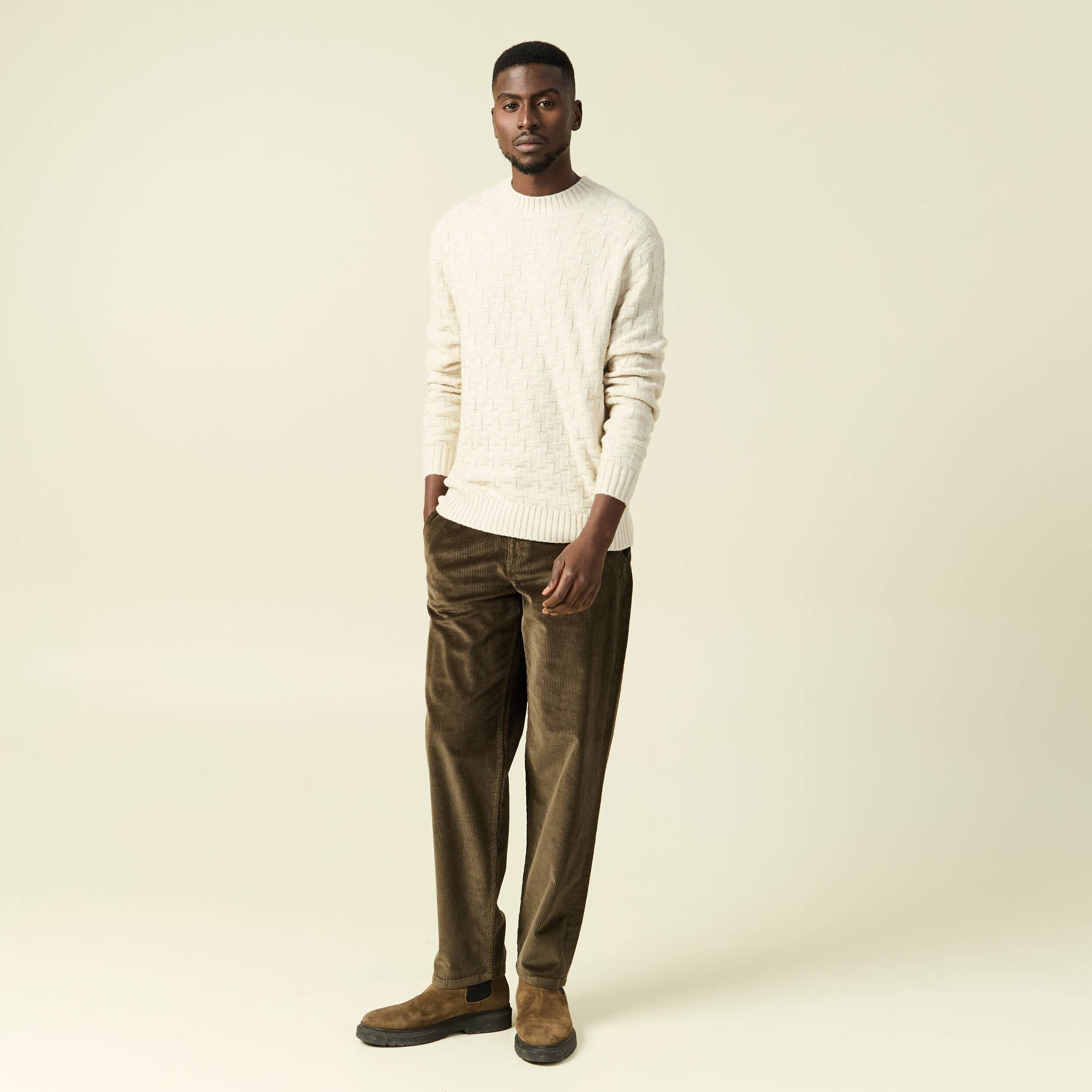 Pull manches longues col rond sable homme