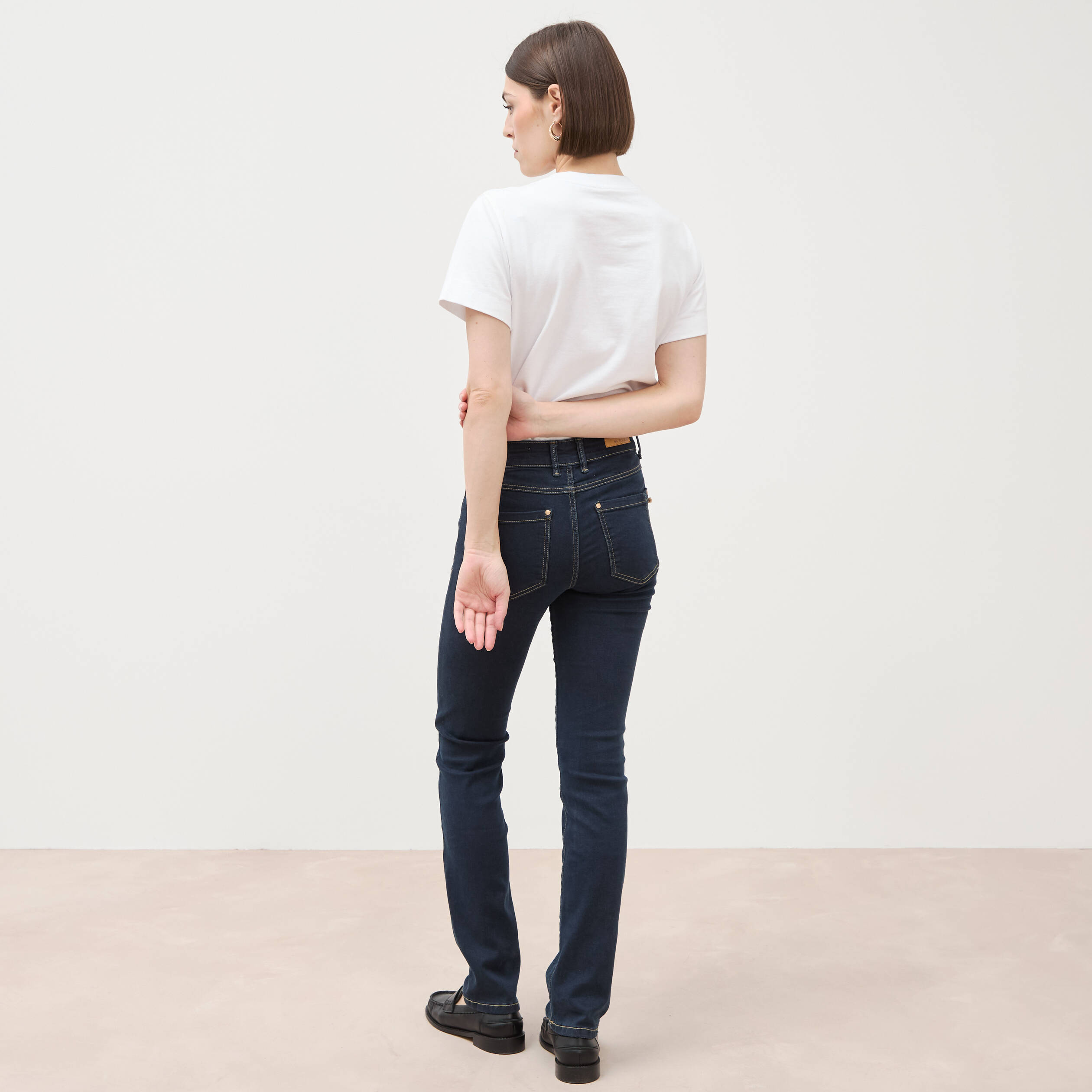Jeans regular 5 poches denim brut rinse femme