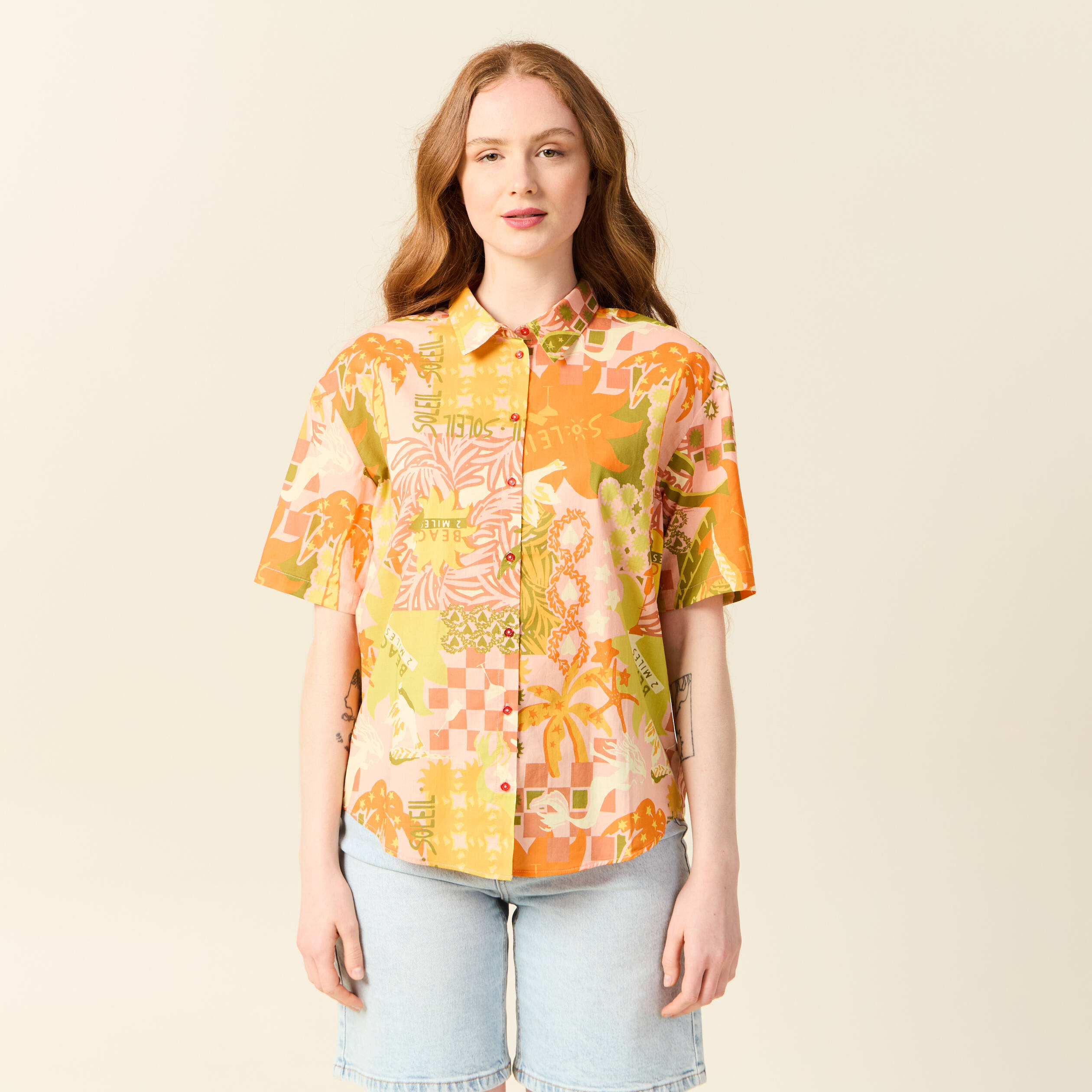 chemise manches courtes orange corail femme Chemise manches courtes orange corail femme